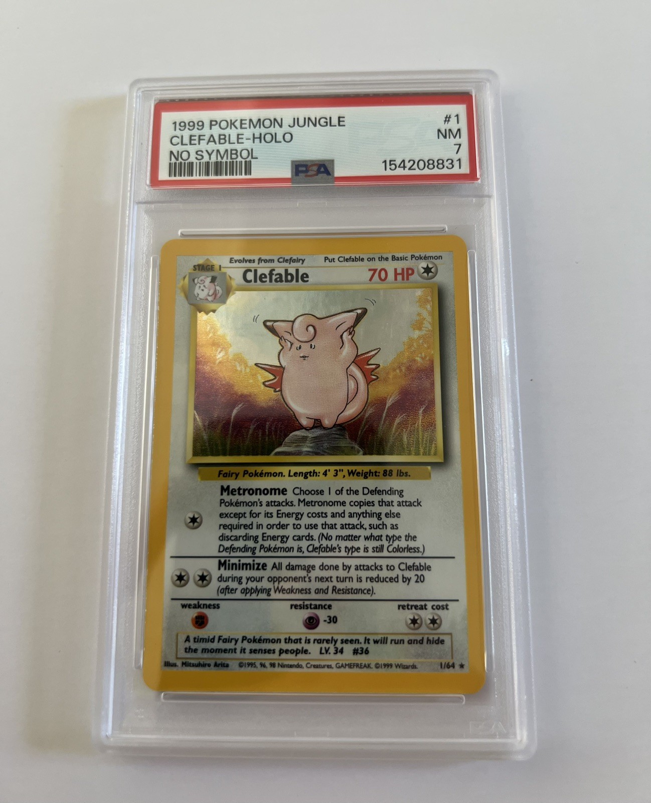 1999 POKEMON JUNGLE NO SYMBOL #1 CLEFABLE-HOLO PSA 7