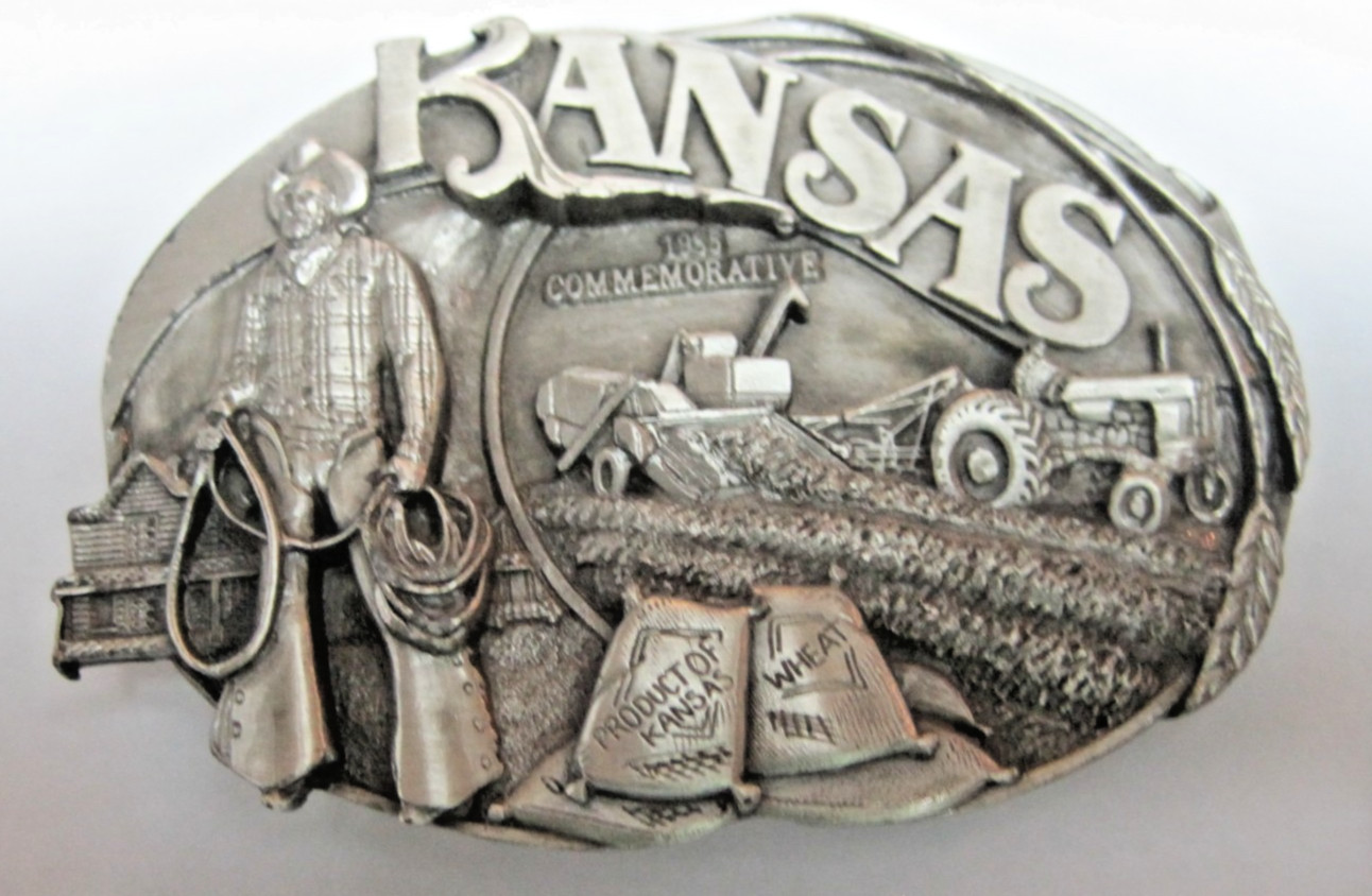 Kansas Commemorative 1985 Buckle Siskiyou Limited, Farmer, Cowboy