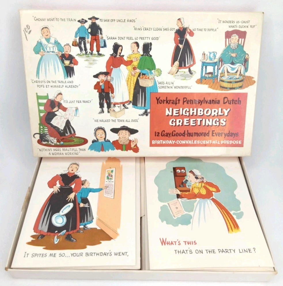 Vintage 1960s Pennsylvania Dutch Neighborly Greeting Card Set With Original Box