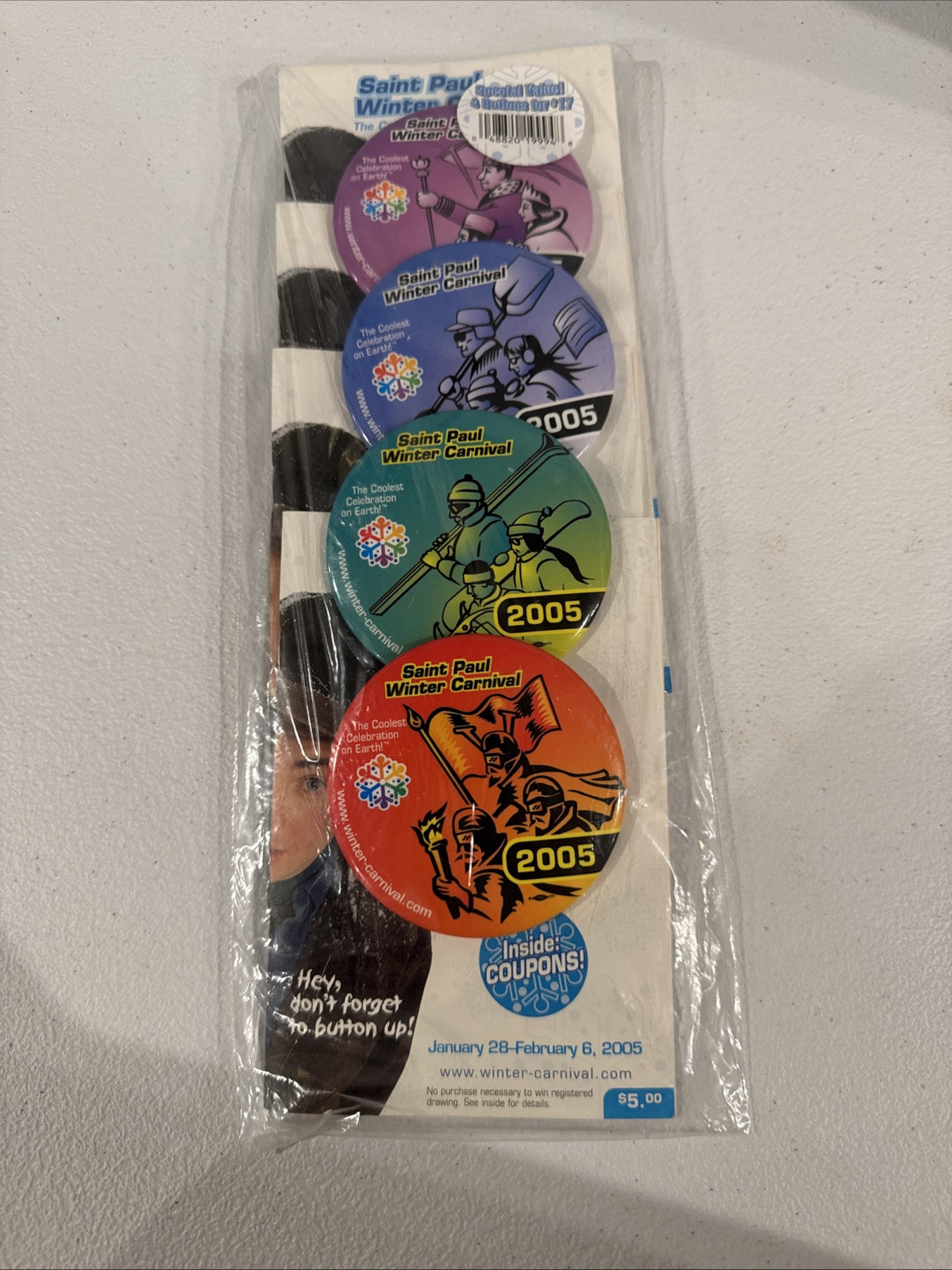 St Paul Winter Carnival 2005 Pinback Buttons Minnesota Brand New Pack