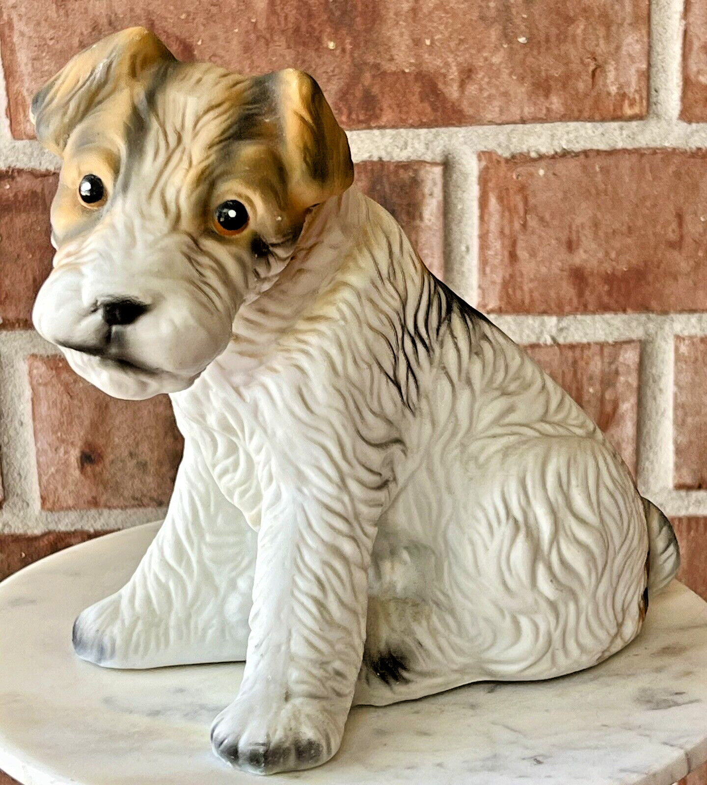 VTG Brinn's Terrier Bisque Porcelain Dog Figurine White w/ Brown Ears