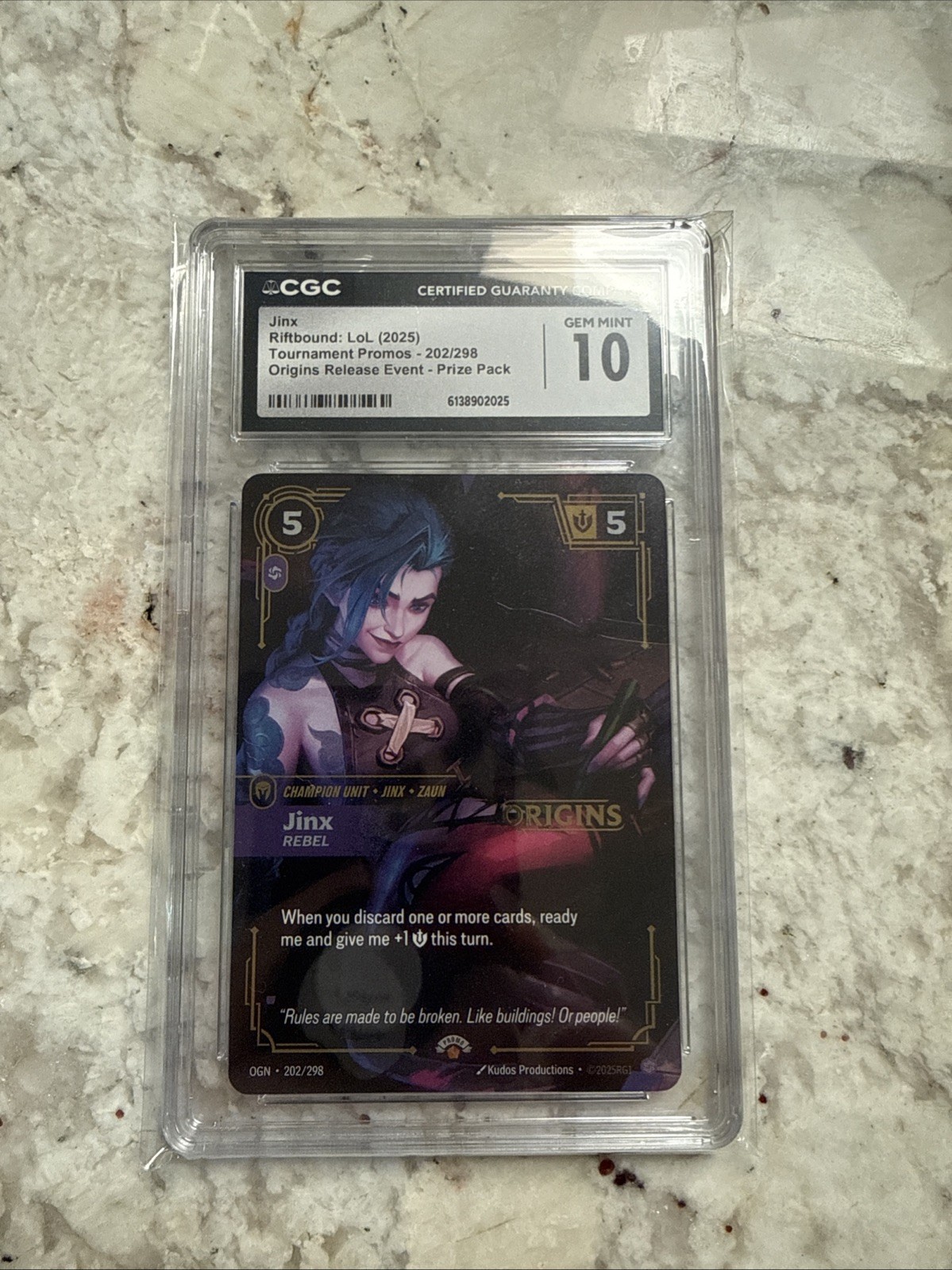 2025 Riftbound #202 Jinx Rebel Stamp, Origins Release Event Prize Pack GEM🔥