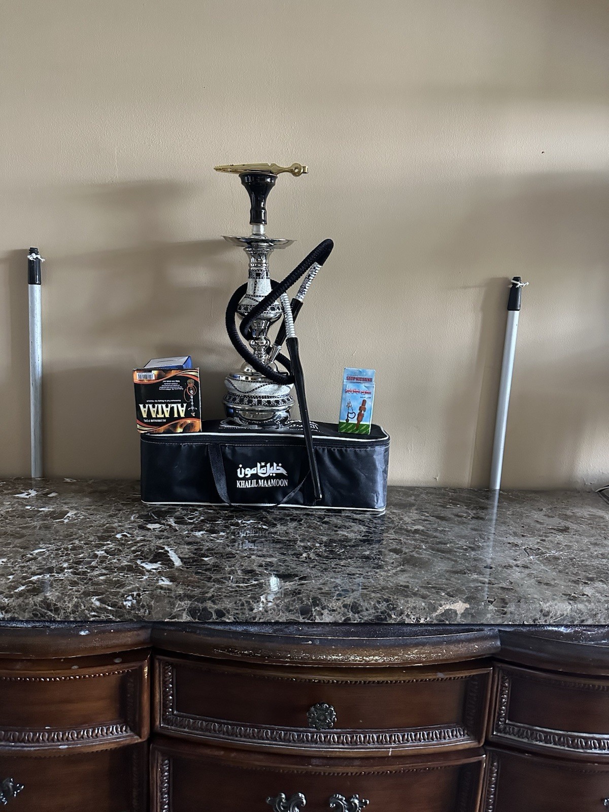 Authentic Khalil Maamoon Mother of Pearl Goza  Style Hookah Set with Carry Bag