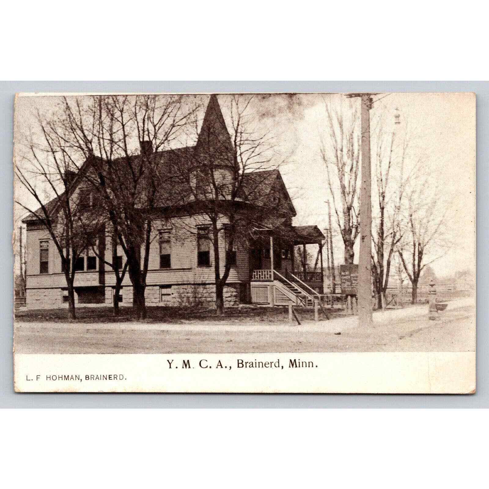 Vintage B&W Postcard Street View Y.M.C.A Brainerd Minnesota L.F. Hohman Brainerd