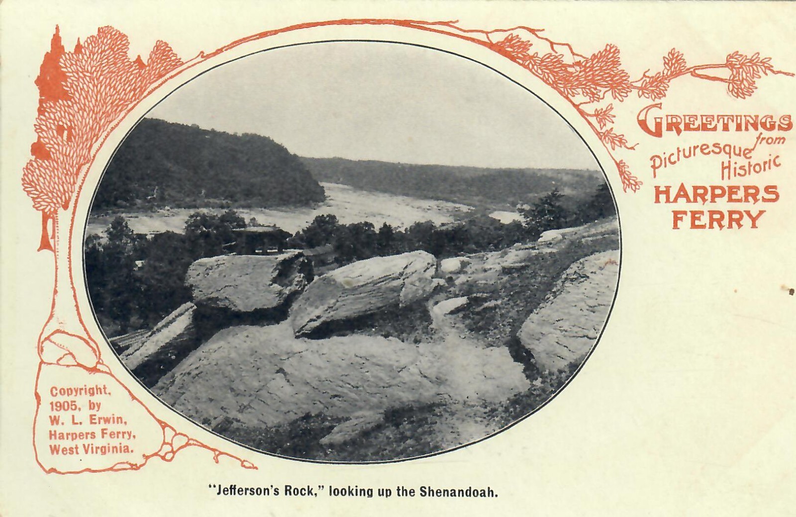 2 Postcards Looking Up Shenandoah River & Down Potomac River Harpers Ferry WV