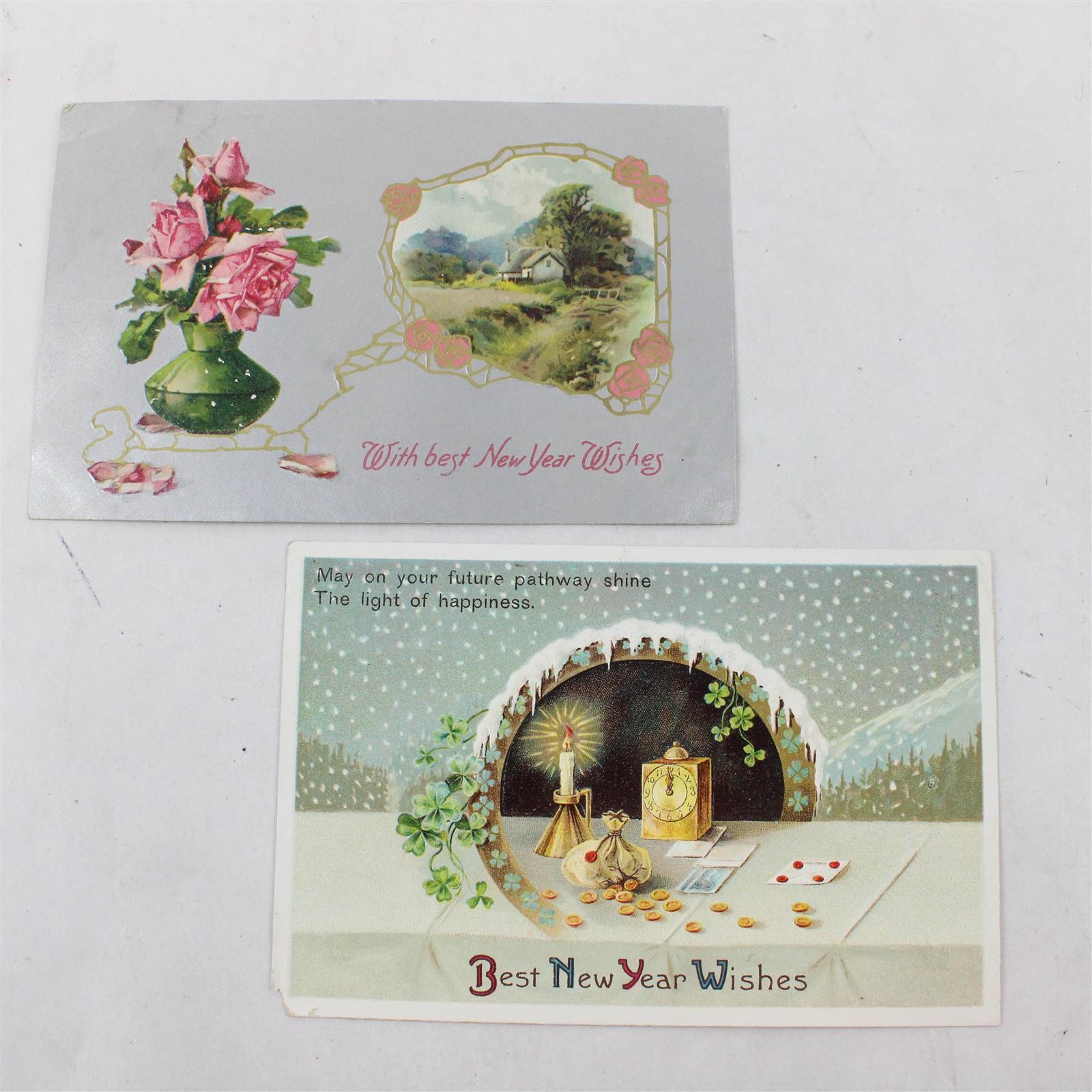 Lot Of 2 Vintage With Best New Year Wishes Embossed Greeting Postcards