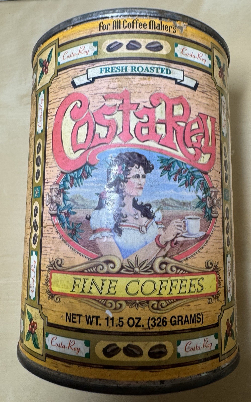 Vintage Costa-Rey Fine Coffees 5 3/8” Tin Farmhouse Decor ~NO RESERVE ~