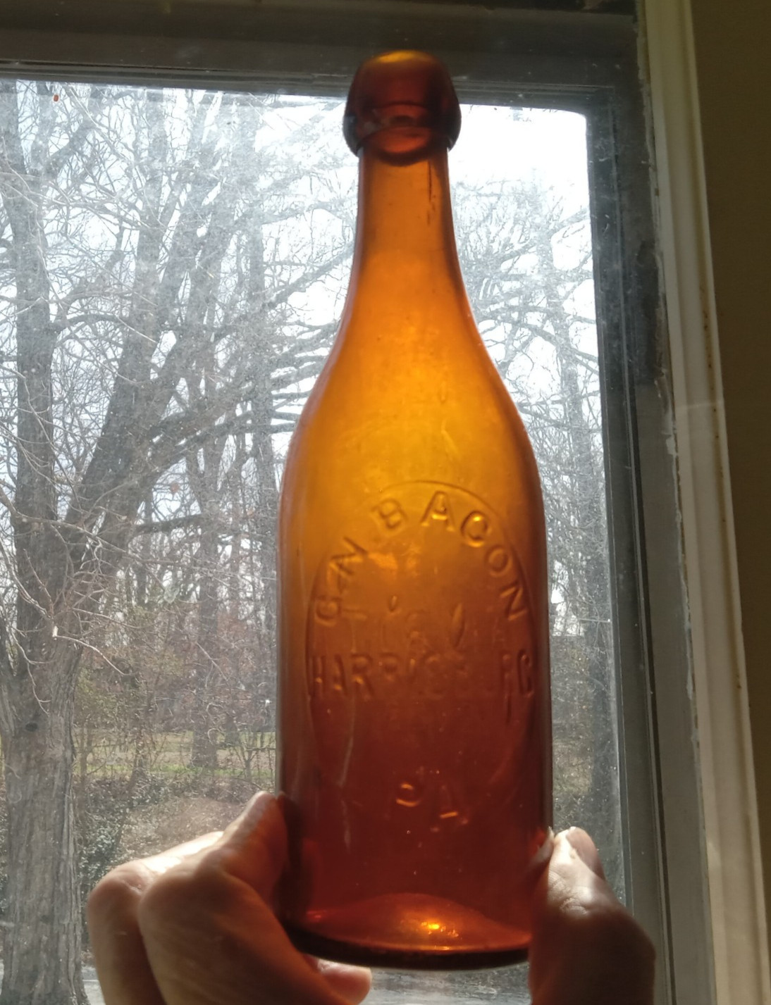 HARRISBURG,PA G.N.BACON 1880s APPLIED BLOB TOP AMBER BEER BOTTLE NICE HARRISBURG,PA G.N.BACON 1880s APPLIED BLOB TOP AMBER BEER BOTTLE NICE