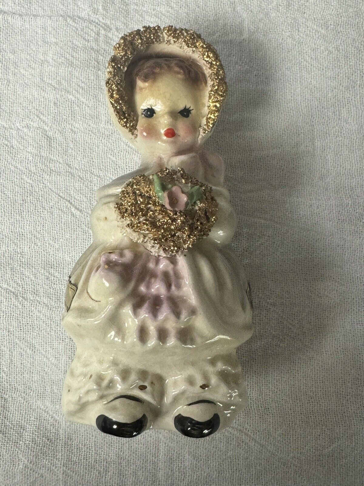 Vintage Josef Originals Carol Girl Bonnet Holding Flowers Figurine 5\