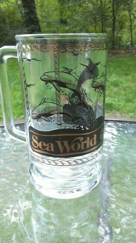 Vtg Sea World Amusement Theme Park Glass Beer Stein Mug 1980 Dolphin 