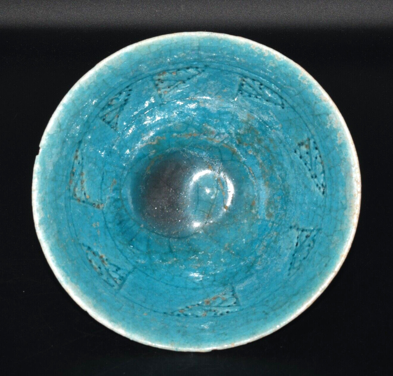 Rare Ancient Islamic Kashan Turquoise Glazed Ceramic Bowl in perfect Condition