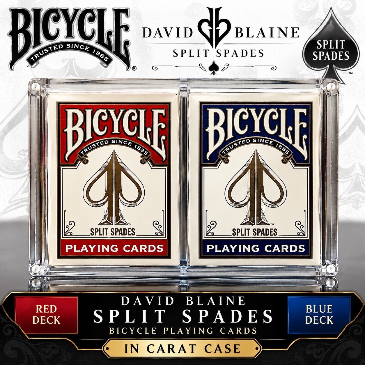 David Blaine Bicycle Split Spades Red Blue 2 Deck Set w/ Carat Case Rare