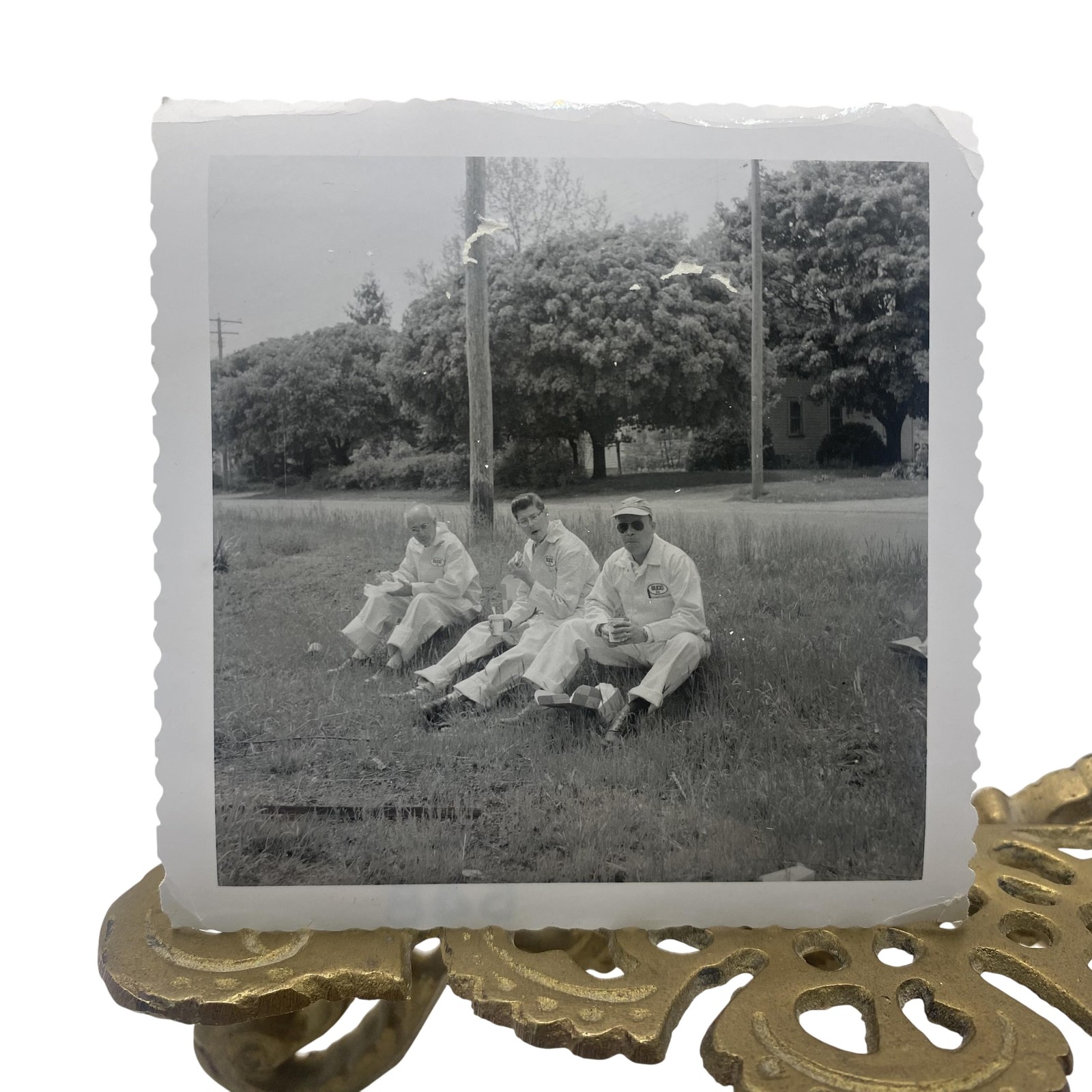 Vintage Budd RBC Men Workers Lunch Break Photo 3.5x3.5 B&W Gelatin Original