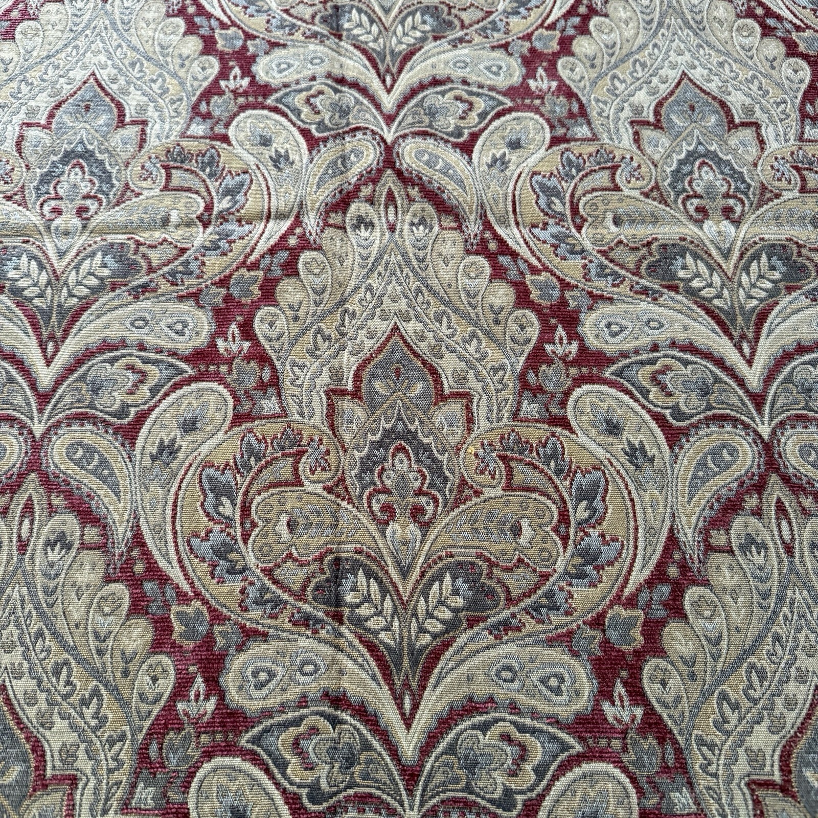 VTG Jacquard Medallion Upholstery Brocade Fabric Gold Red Taupe Paisley 2.75yx55