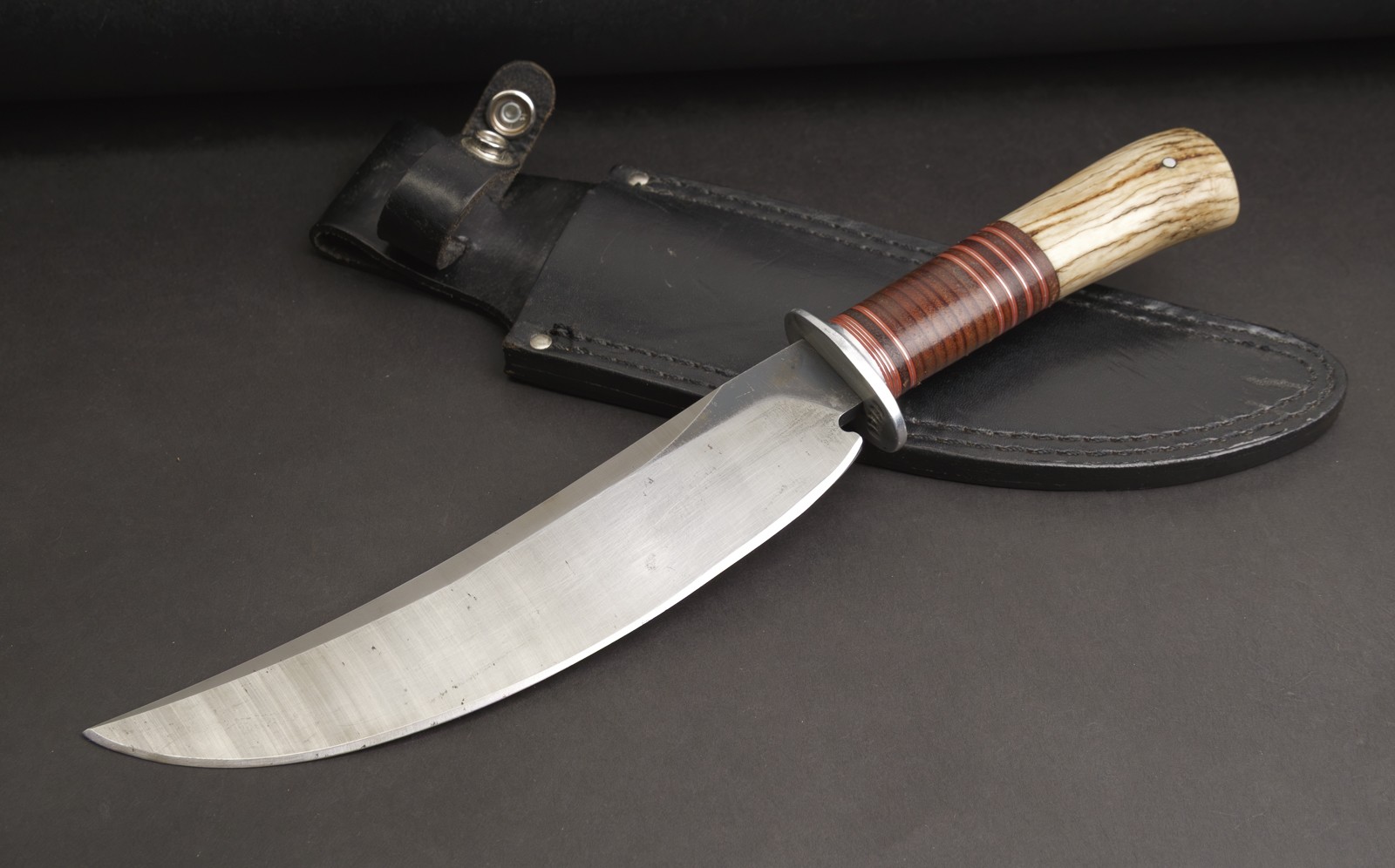 Nice John Greco Handmade Large Scagel Style Stag Trailing Point Hunting Knife