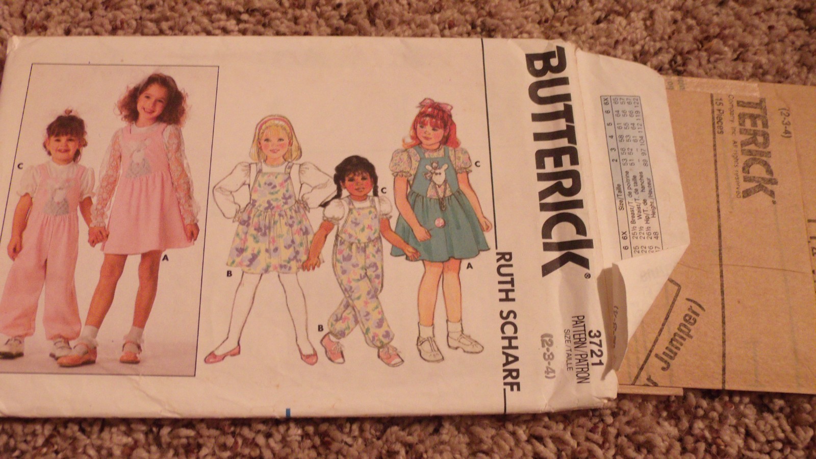VINTAGE SEWING PATTERN BUTTERICK 3721 CHILDREN GIRLS 2-3-4 JUMPER JUMPSUIT TOP