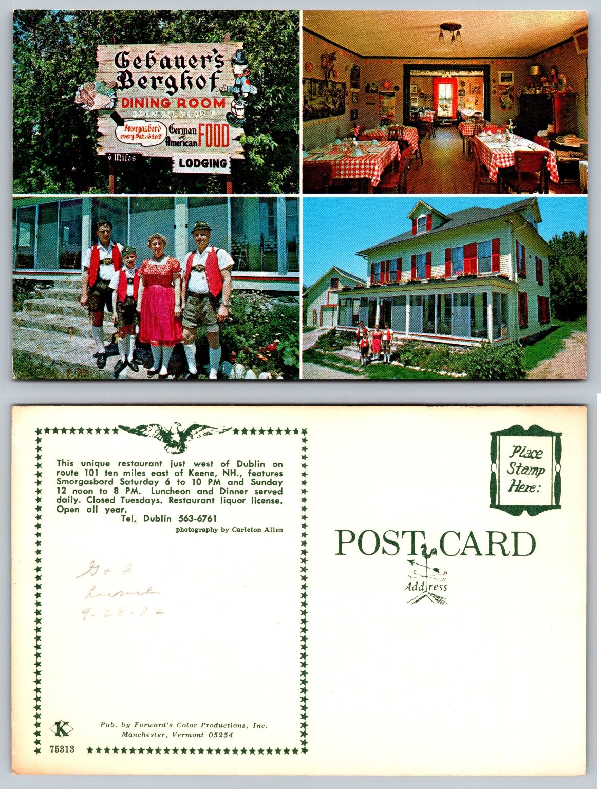 Gebauer\'s Berghof Dublin NH German Restaurant Lodge Multi-View Postcard