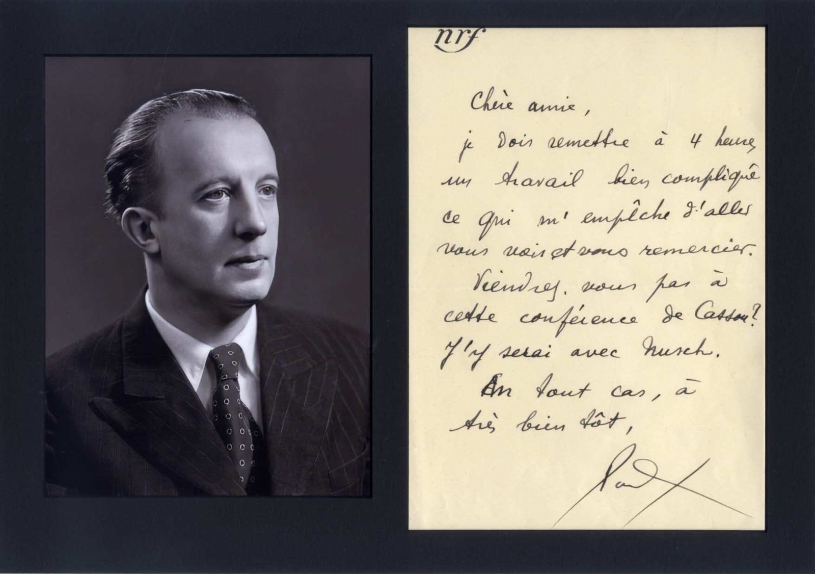 SURREALIST POET Paul Éluard autograph letter signed & mounted