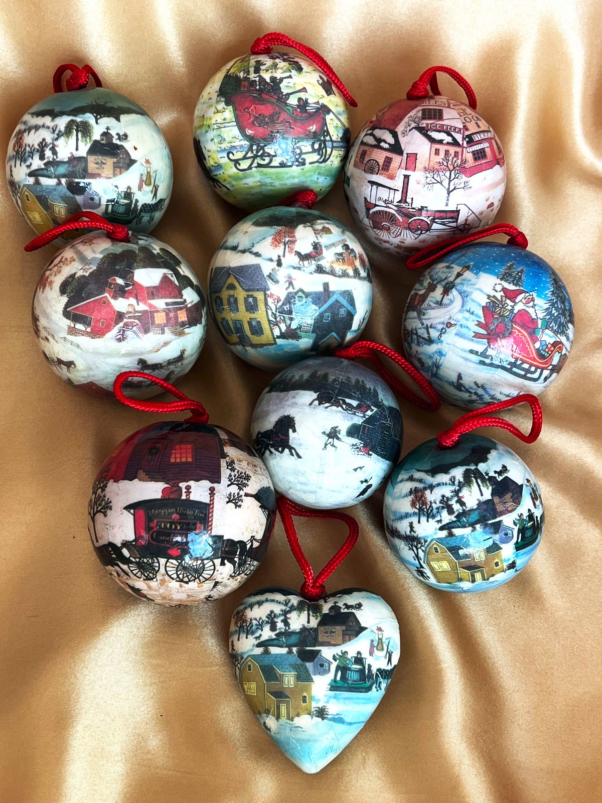 10 Vintage Decoupage Paper Mache Christmas Ornaments- Victorian Style 10 Vintage Decoupage Paper Mache Christmas Ornaments- Victorian Style