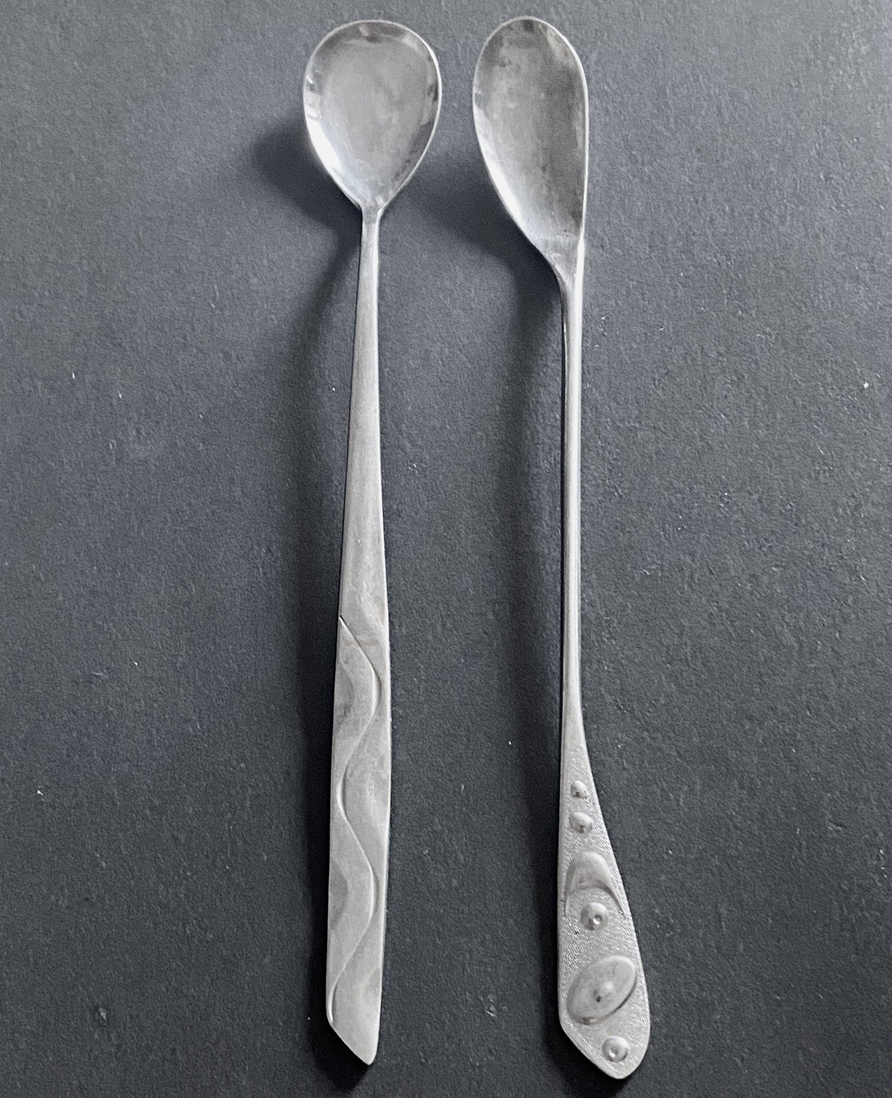 2 Vtg Sweden Modernist Stainless Iced Tea Condiment Spoons MCM Flatware 7.25”