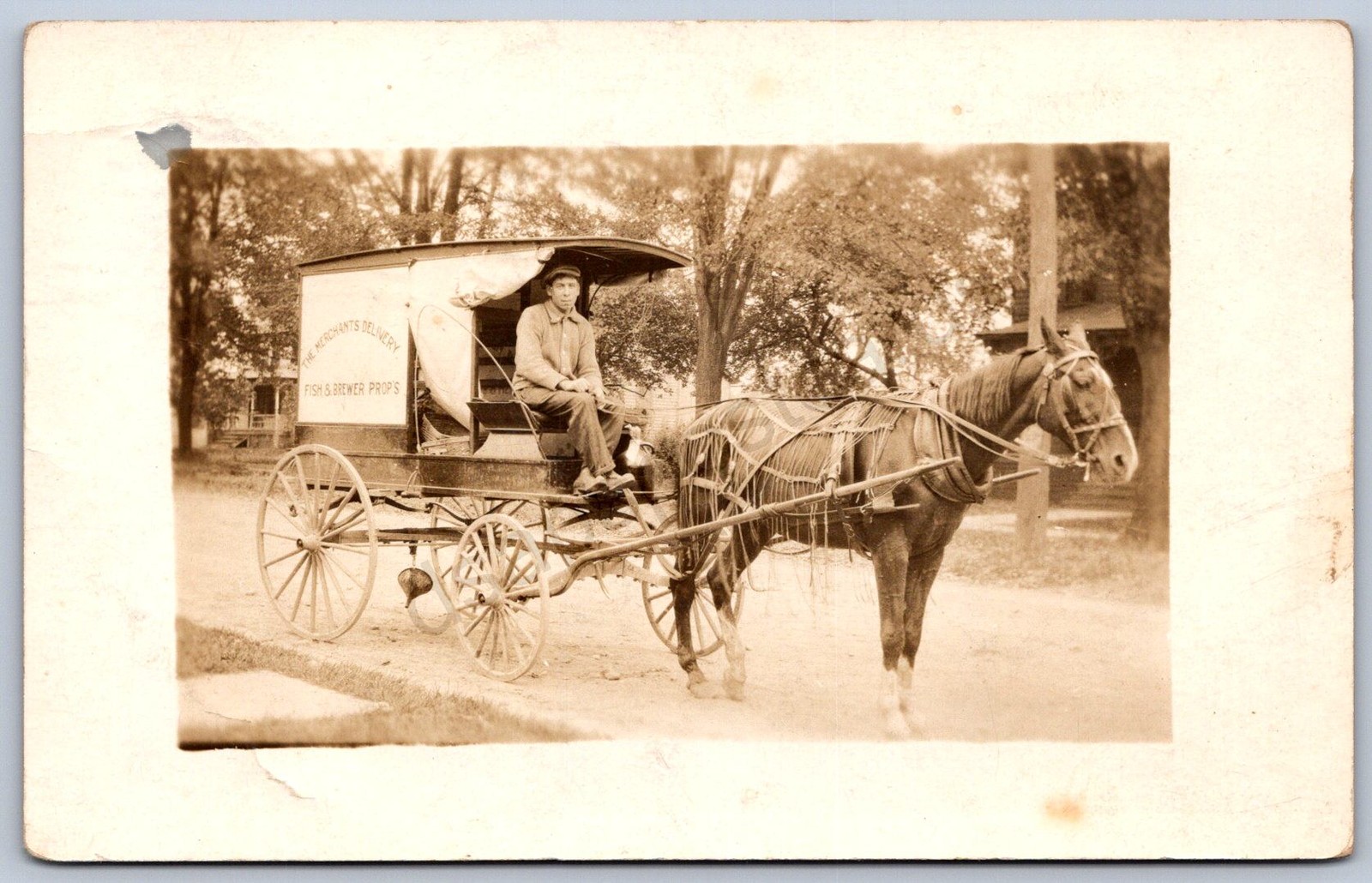 K32/ Canandaigua New York RPPC Postcard c10 Fish & Brewer Delivery Wagon 931
