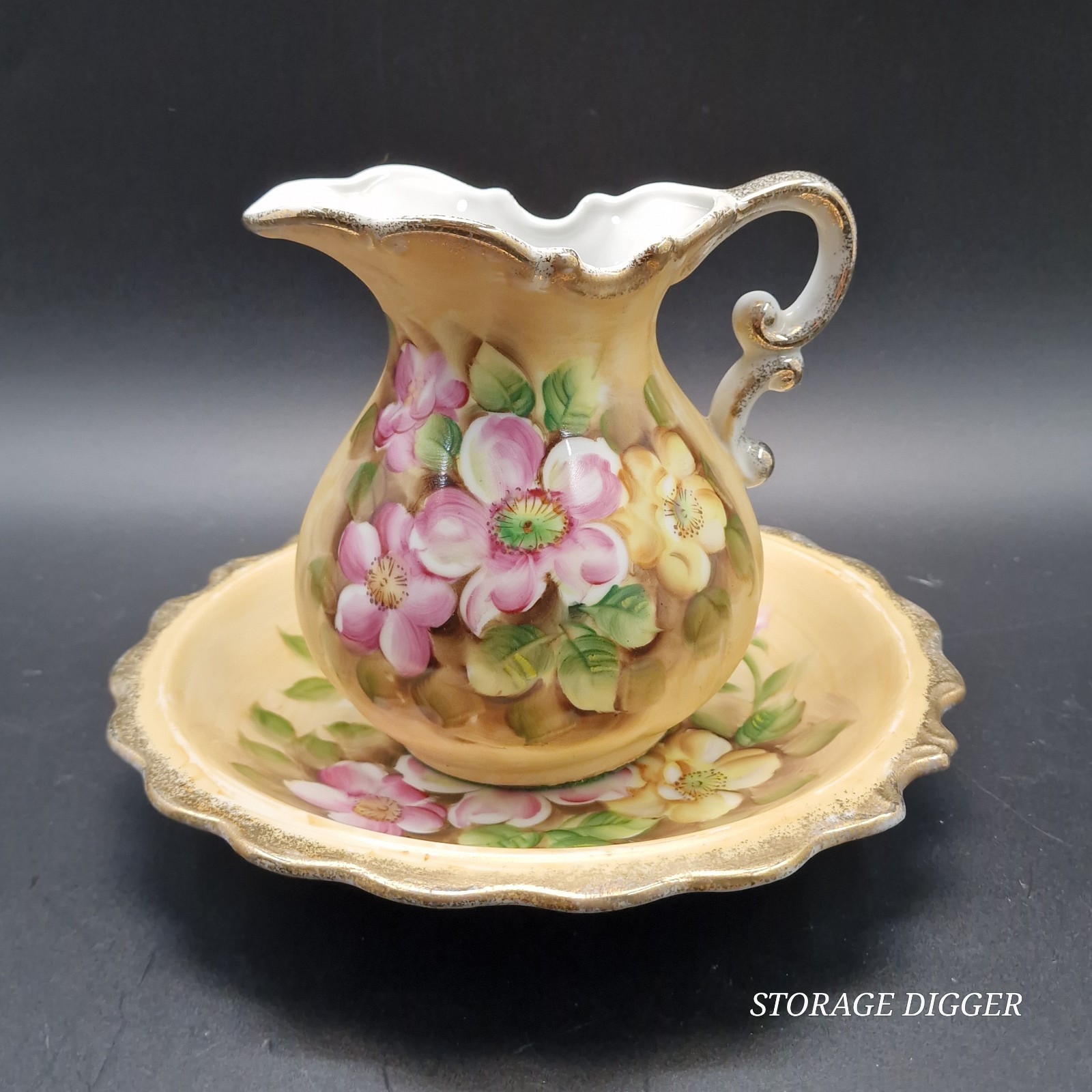 VTG Ardco Japan Fine Quality Porcelain Pitcher & Bowl Set Hand-Painted Floral