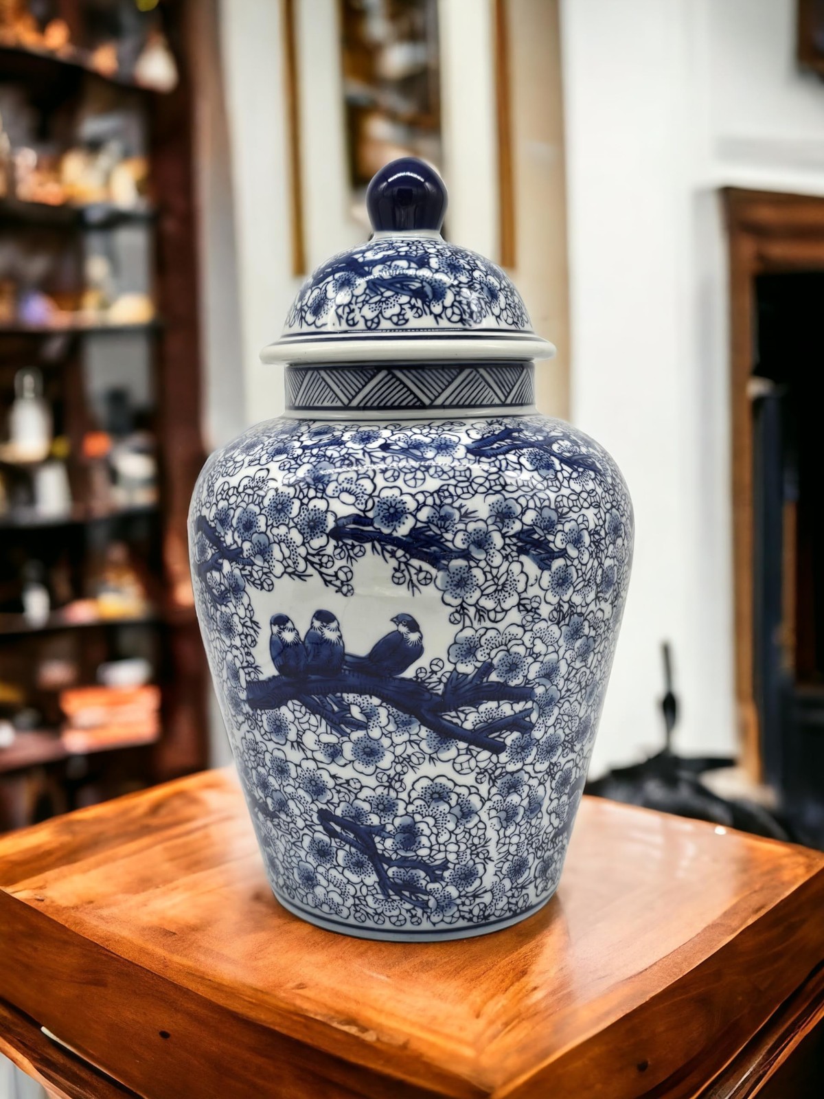 Festcool 12.5 in Blue and White Porcelain Floral Temple Ginger Jar Vase, Chin... Festcool 12.5 in Blue and White Porcelain Floral Temple Ginger Jar Vase, Chin...