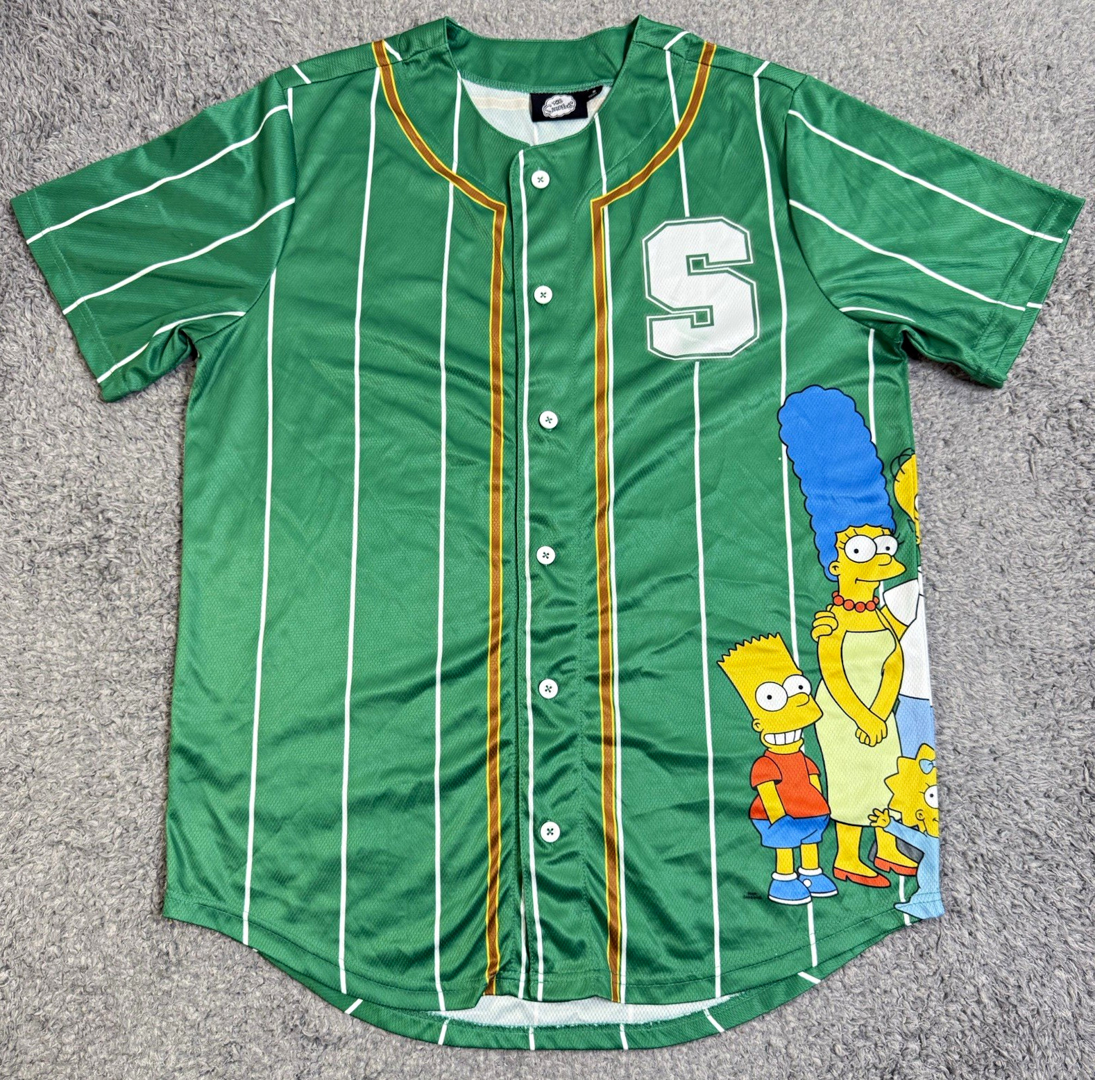 The Simpsons Baseball Jersey Fashion Nova Mens Green Pinstripe Button Up Shirt S