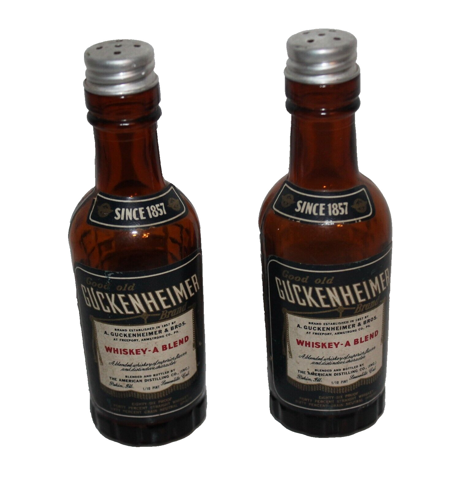 VTG Salt & Pepper Shakers Guckenheimer Whiskey Beer Bottles Collectable