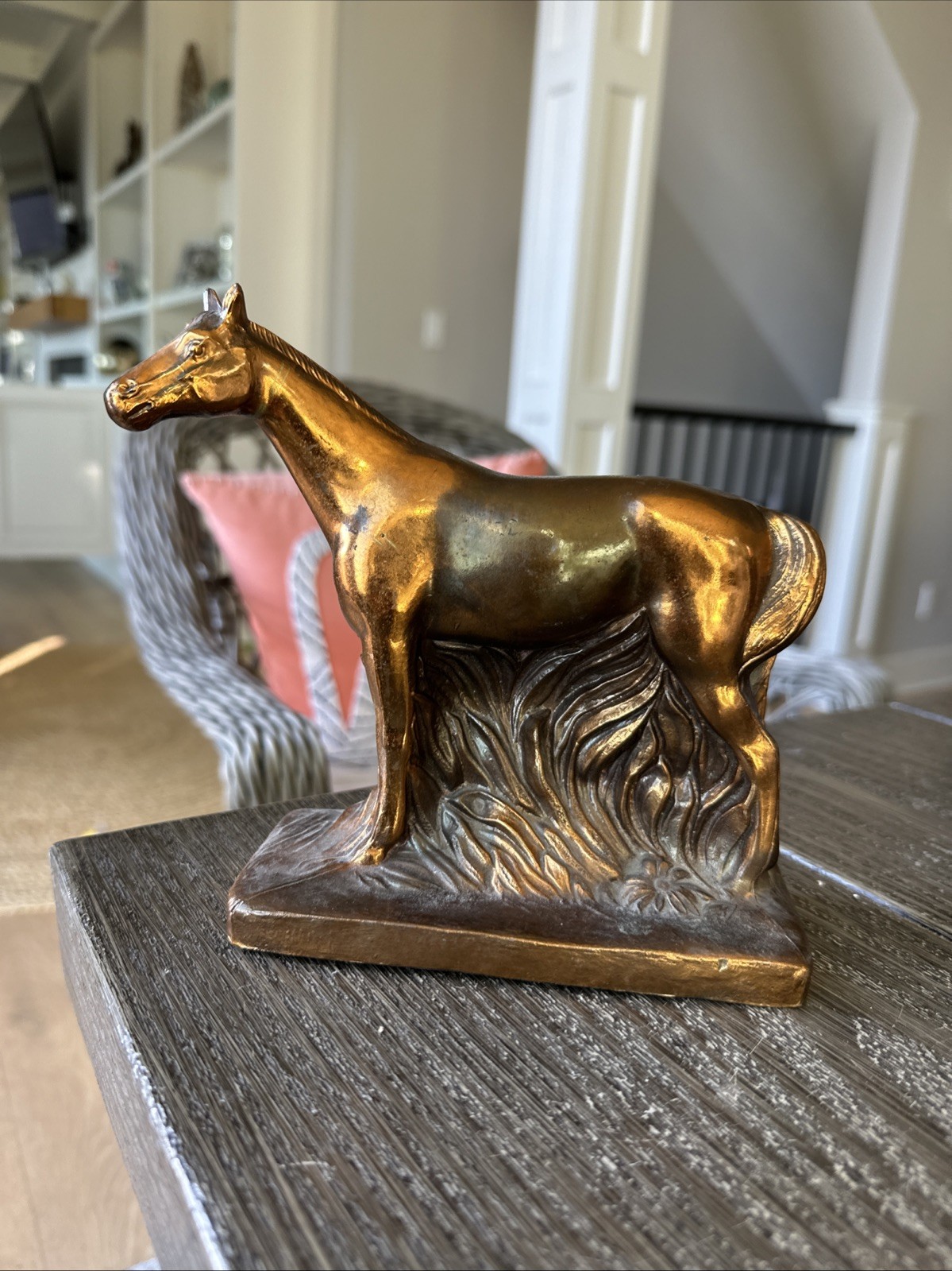 Vintage Antique Bronze Horse Sculpture English Equestrian 7x6.5 Bookend Trophy