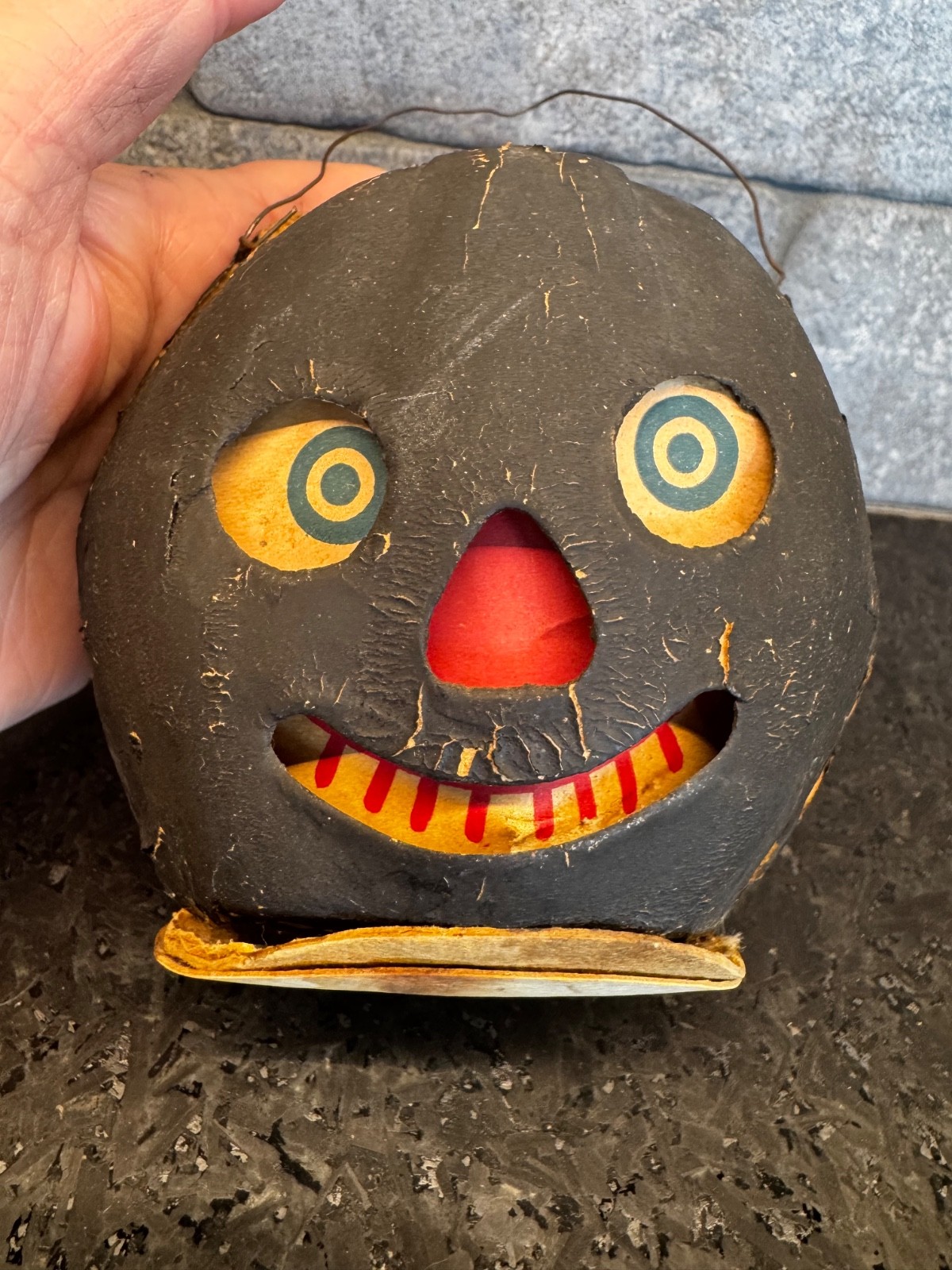 Antique German Halloween Ghoul Paper Mache Cardboard Jack-O- Lantern