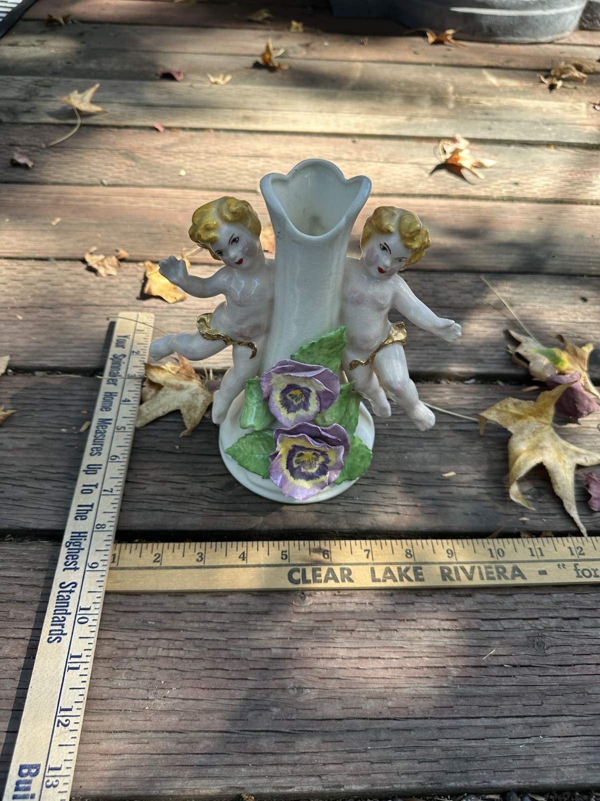 Vintage Hand painted Cherub Angels Flower Vase