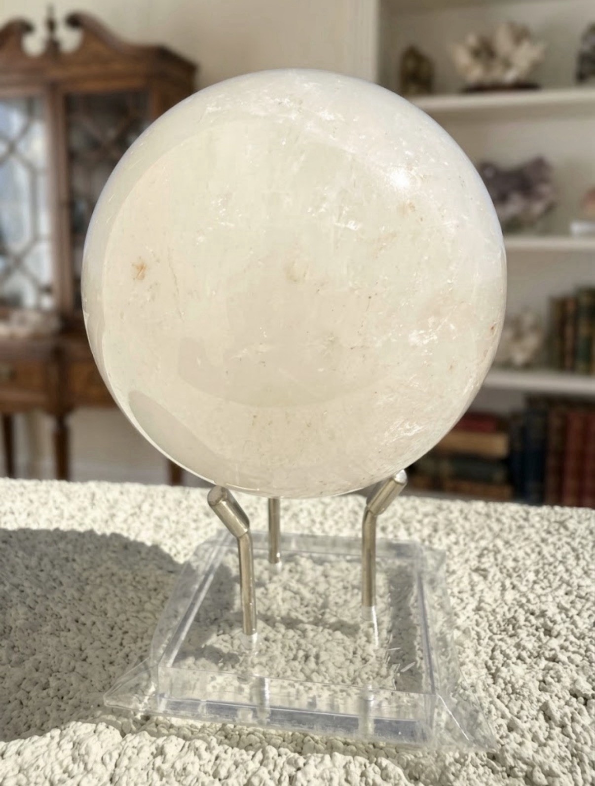 Natural Milky Quartz Sphere 79mm (1.5 lbs / 680g) – Rainbow Inclusion Crystal