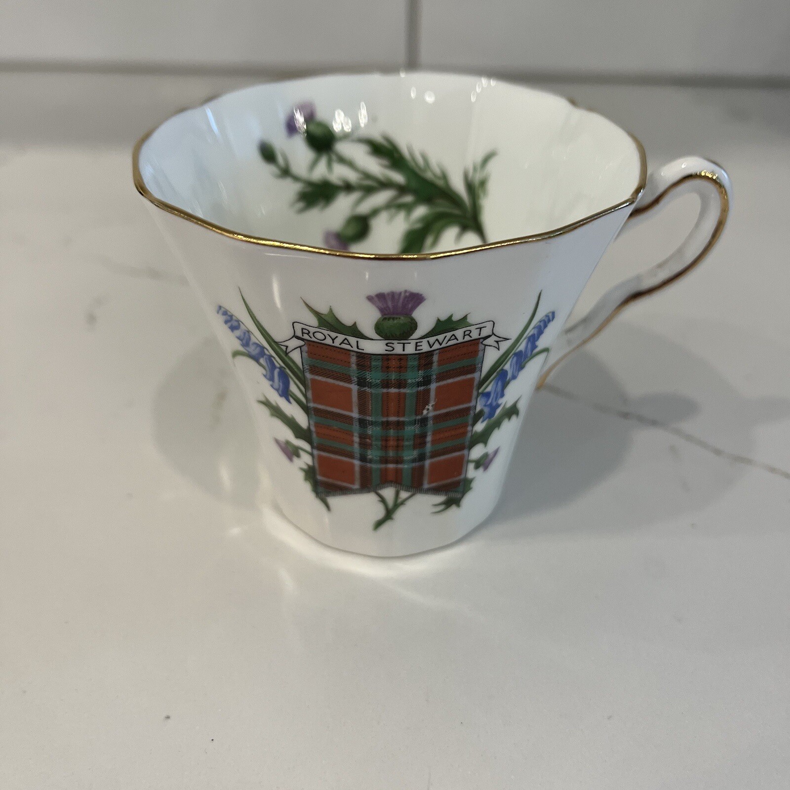Vintage Adderley Bone China Cup Stewart Clan Plaid Tartan & Floral Bouquet