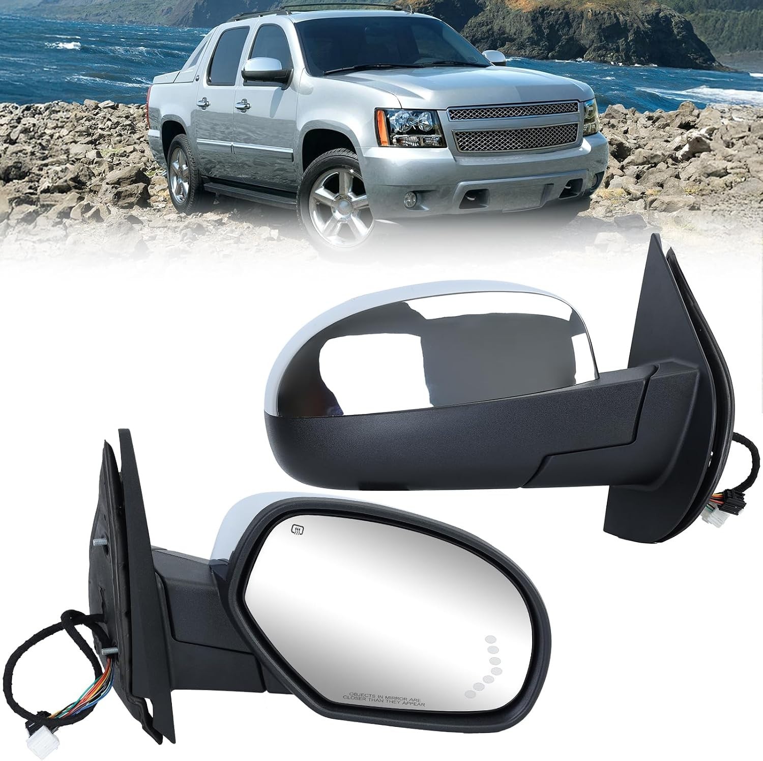 Right Passenger Chrome Power Folding Mirror for 2007-2014 Chevy Tahoe Suburban