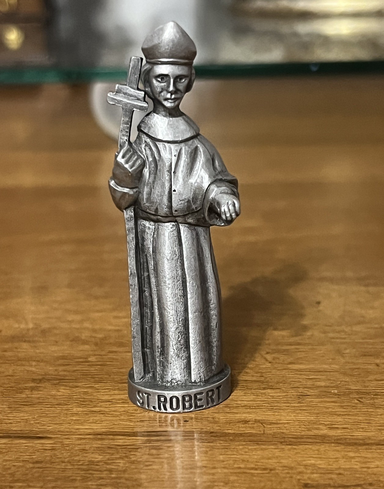 Vintage Creed Pewter St. Robert Pocket Statue/Figurine. 2 1/2 inches 