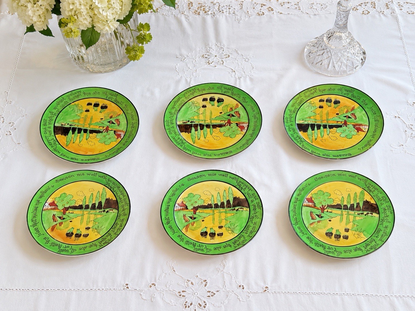 1920s St Augustine Ware Ye Olde English Welsh Rabbit Plates Set of 6 Rare