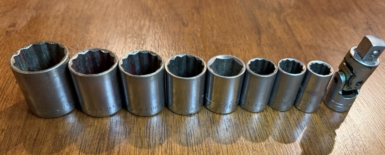 Vintage Craftsman USA 1/2” Drive Socket Lot 12pt 6pt =v= -v- 1 1/4” 9 pc Vintage Craftsman USA 1/2” Drive Socket Lot 12pt 6pt =v= -v- 1 1/4” 9 pc