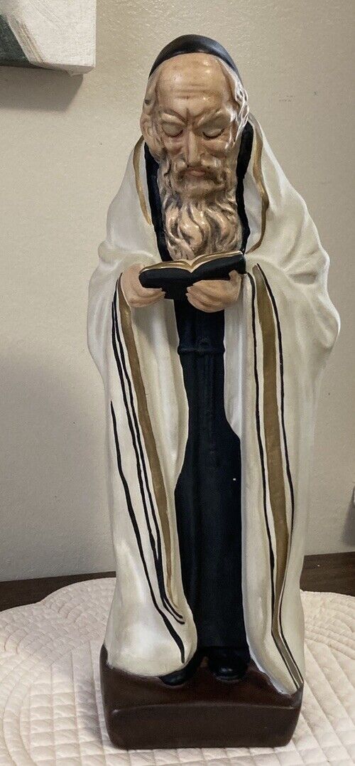 Vintage 1989 Praying Rabbi Statue Tallit Torah Siddur Book Judaica Figurine 13”