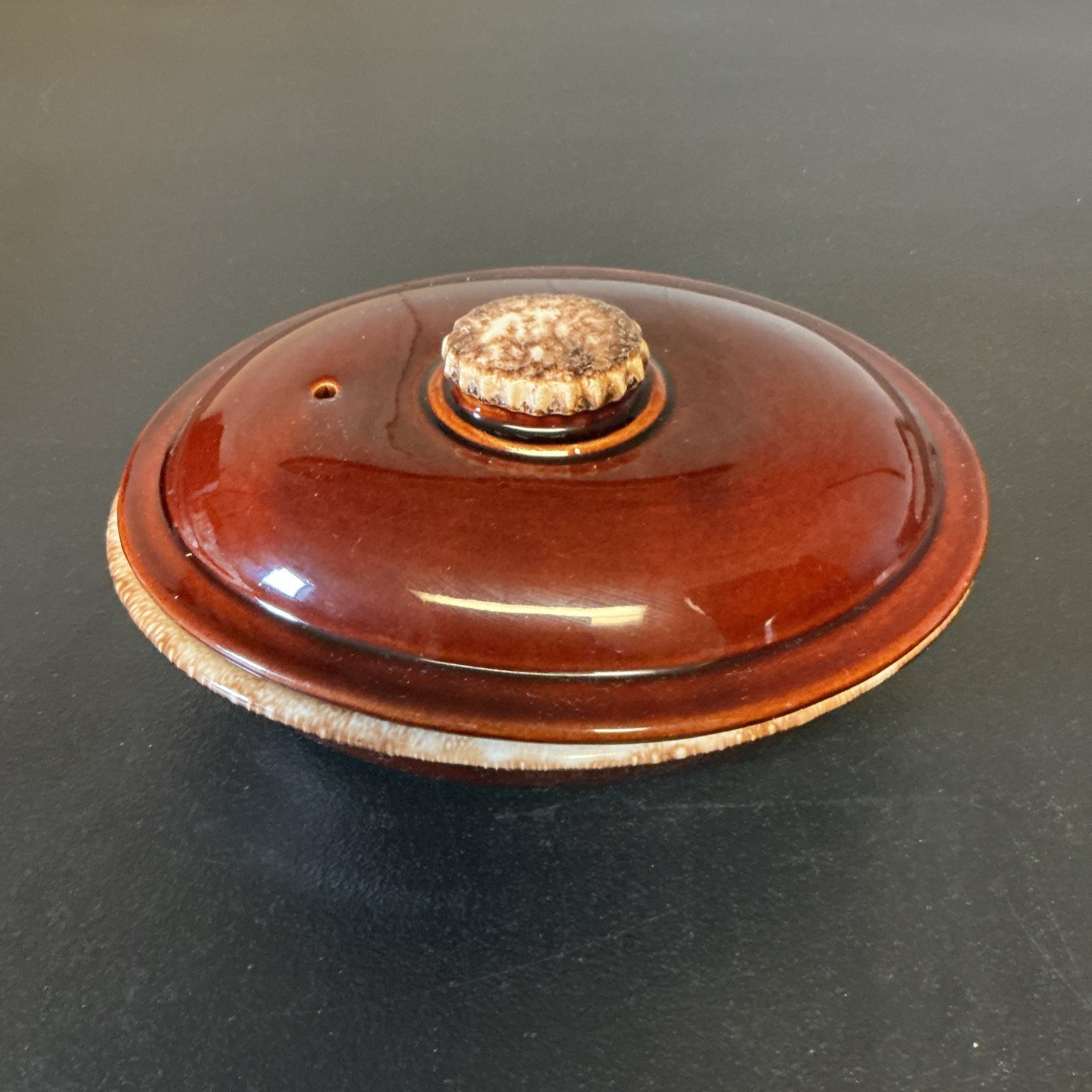 Vintage Hull Pottery Casserole Covered Dish Brown Drip Glaze USA 10x7 Oval Shape
