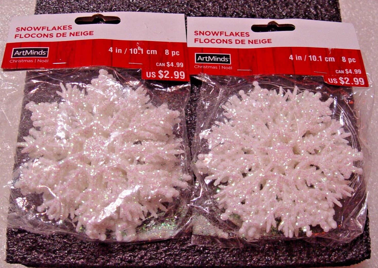 16 pcs ARTMINDS WHITE Pearlized Glitter SNOWFLAKE Ornaments 4” CHRISTMAS