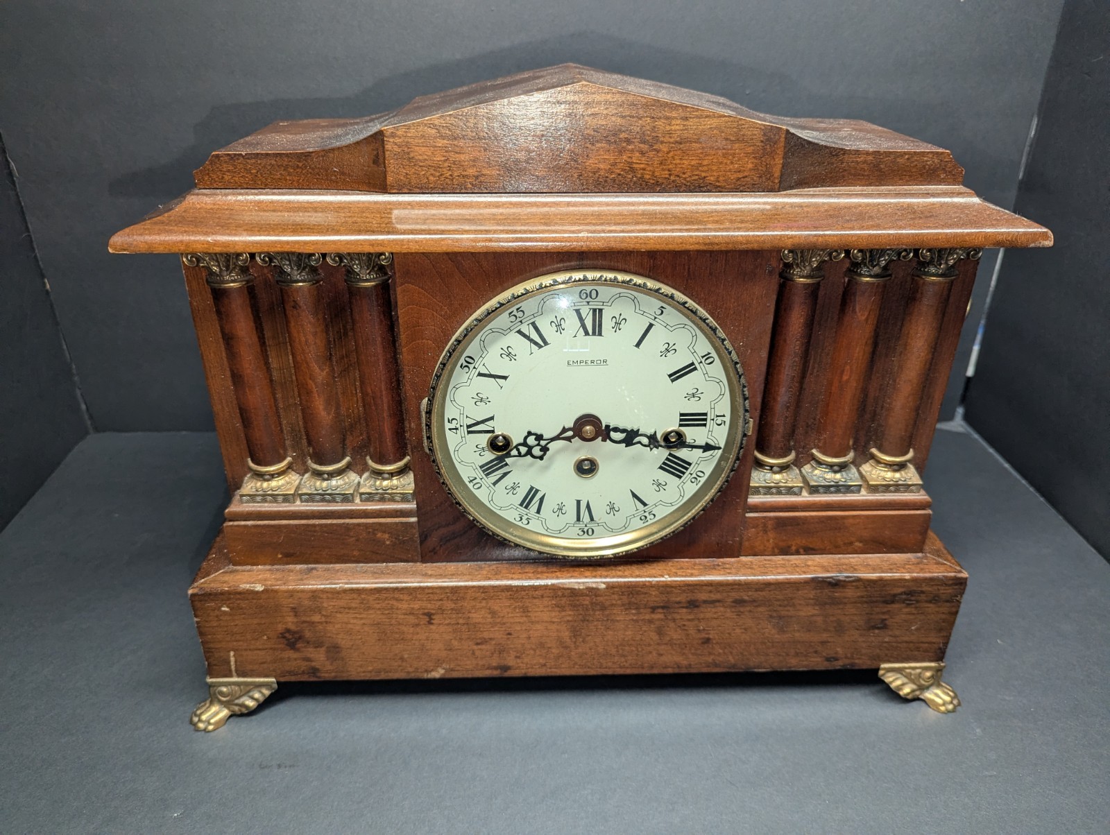 Vintage Emperor Mantel Clock Hermle 341-020 Movement West Germany Wood Case