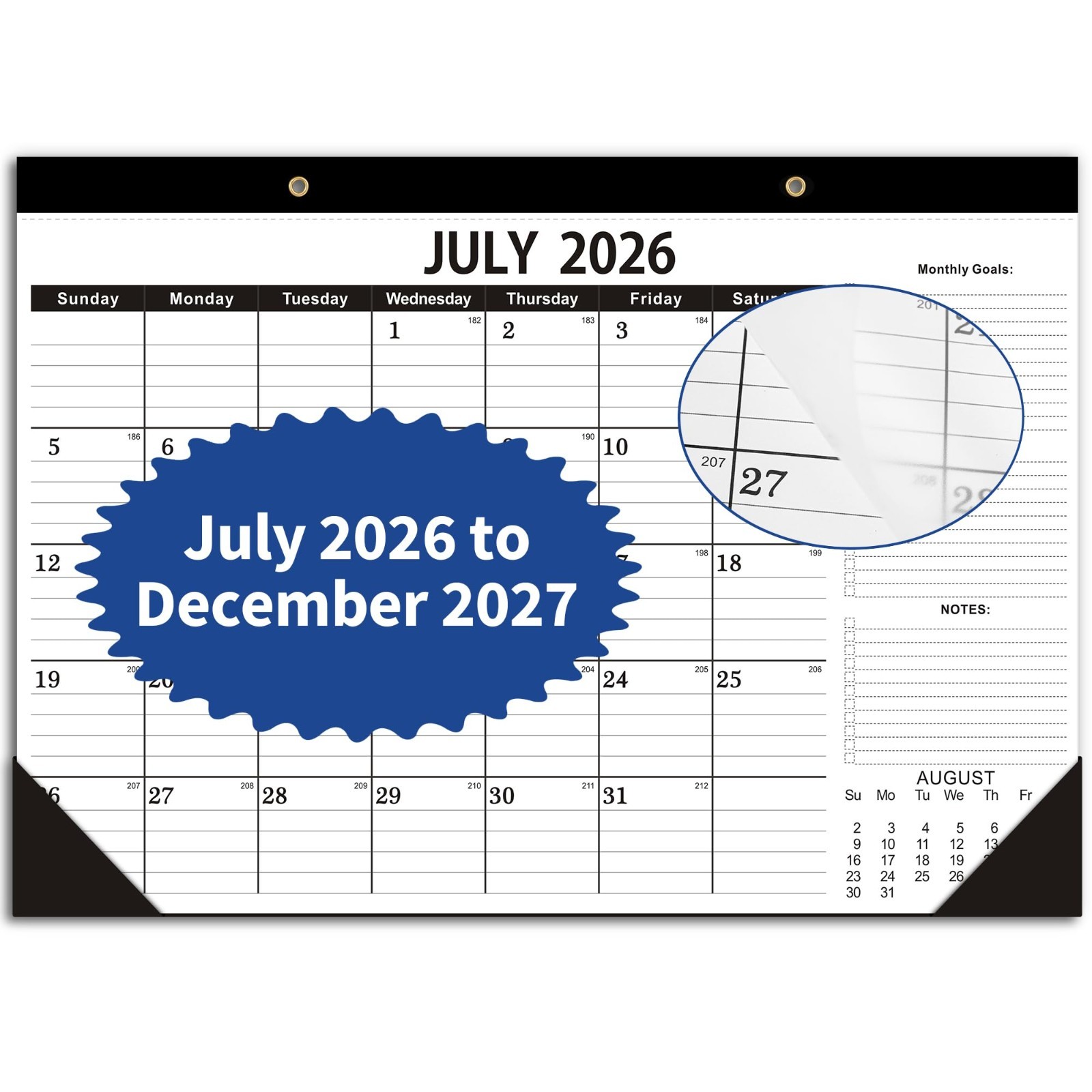 Desk Calendar 2026-2027,July 2026 to December 2027, Desk calendar 2026-2027 with