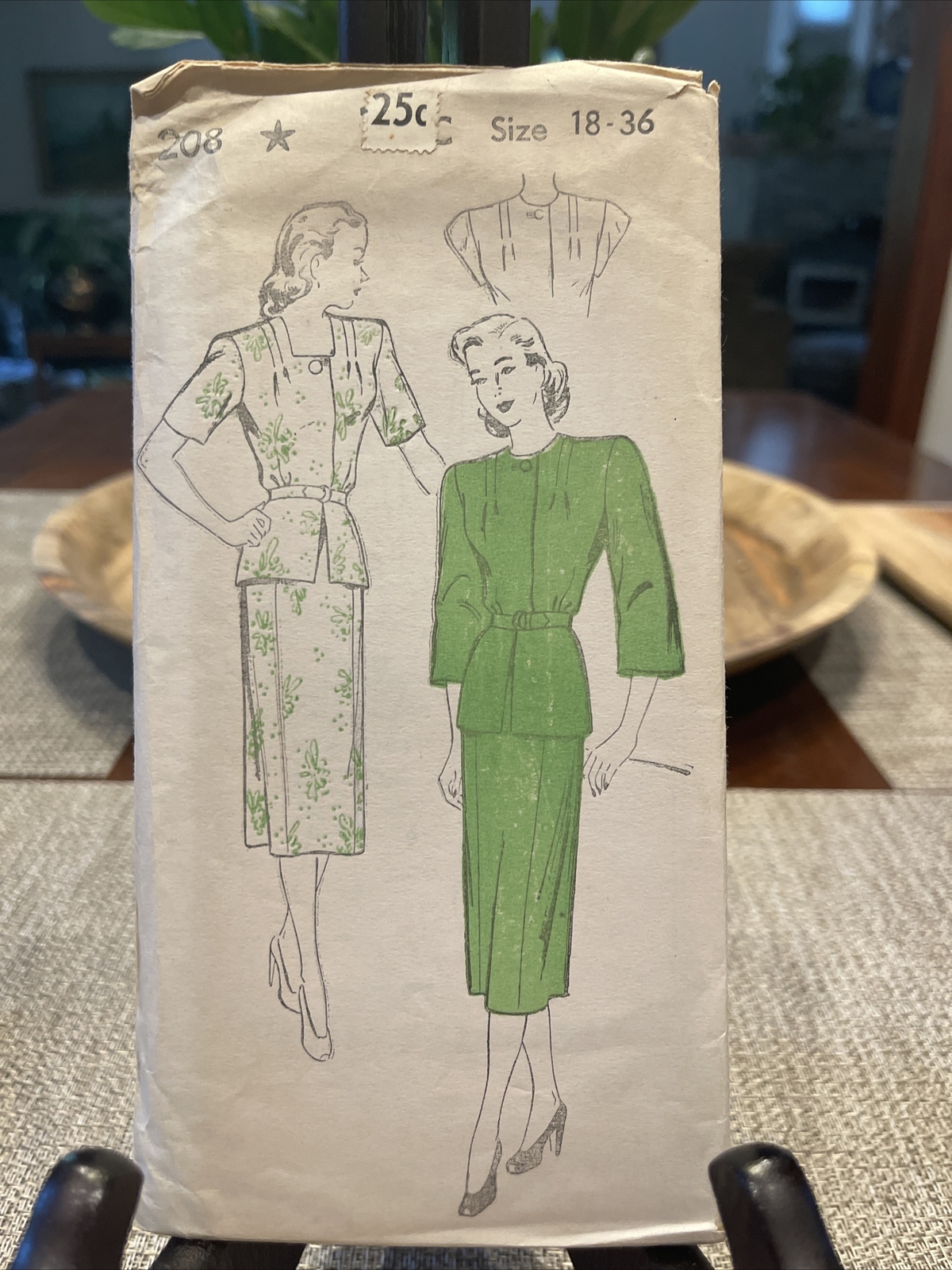 Vintage 1940’s New York two piece dress pattern 208 size 18 36