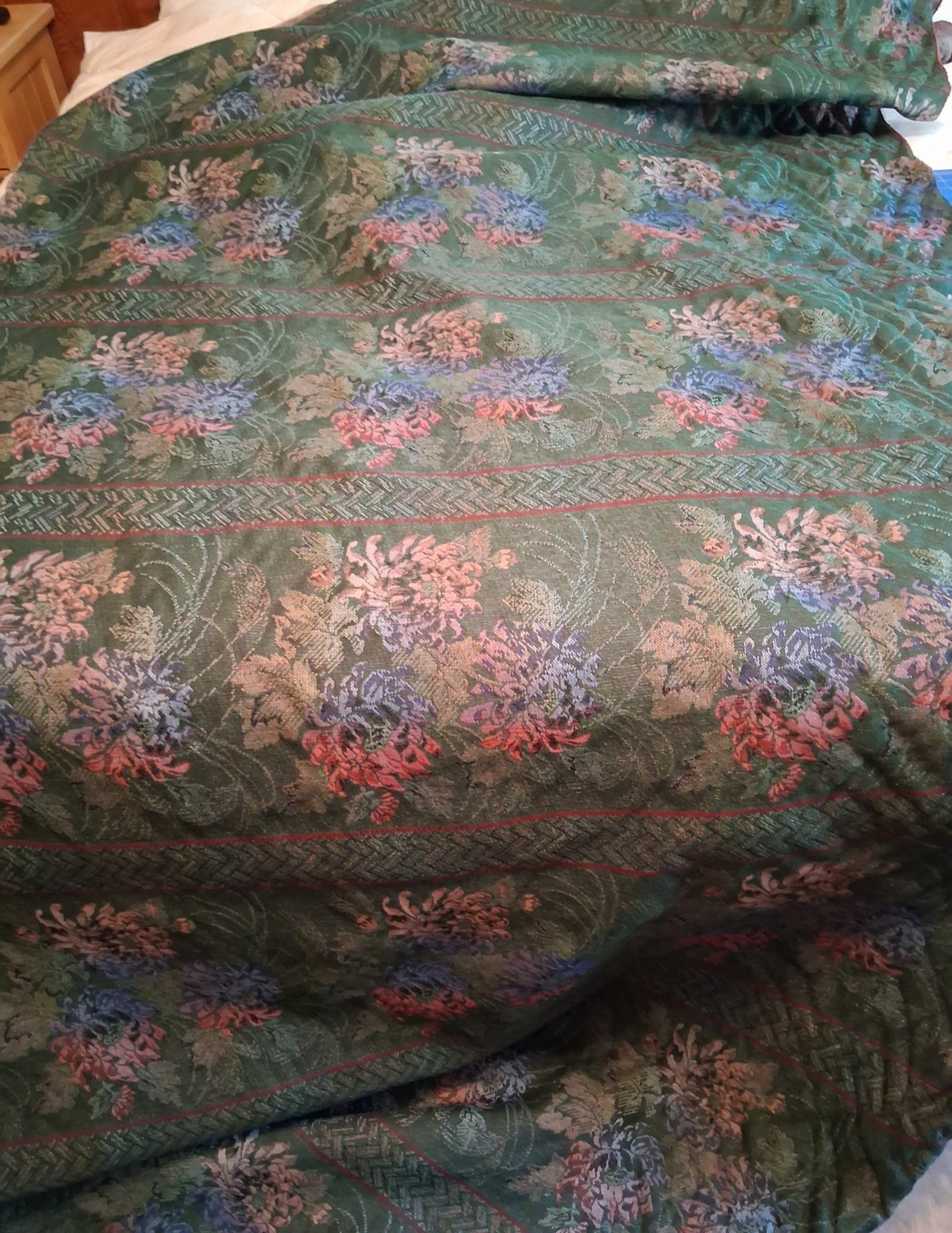 Vintage Green Wine Blue Floral Stripe Tapestry Upholstery Fabric 55