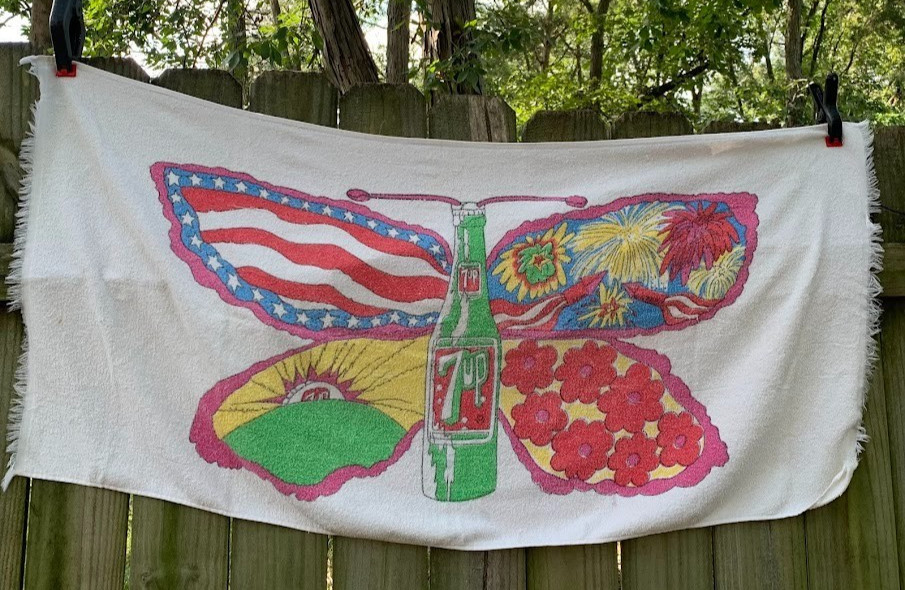 Vtg 7up The Uncola Pat Dypold’s Design Butterfly Psychedelic Beach Towel Rare