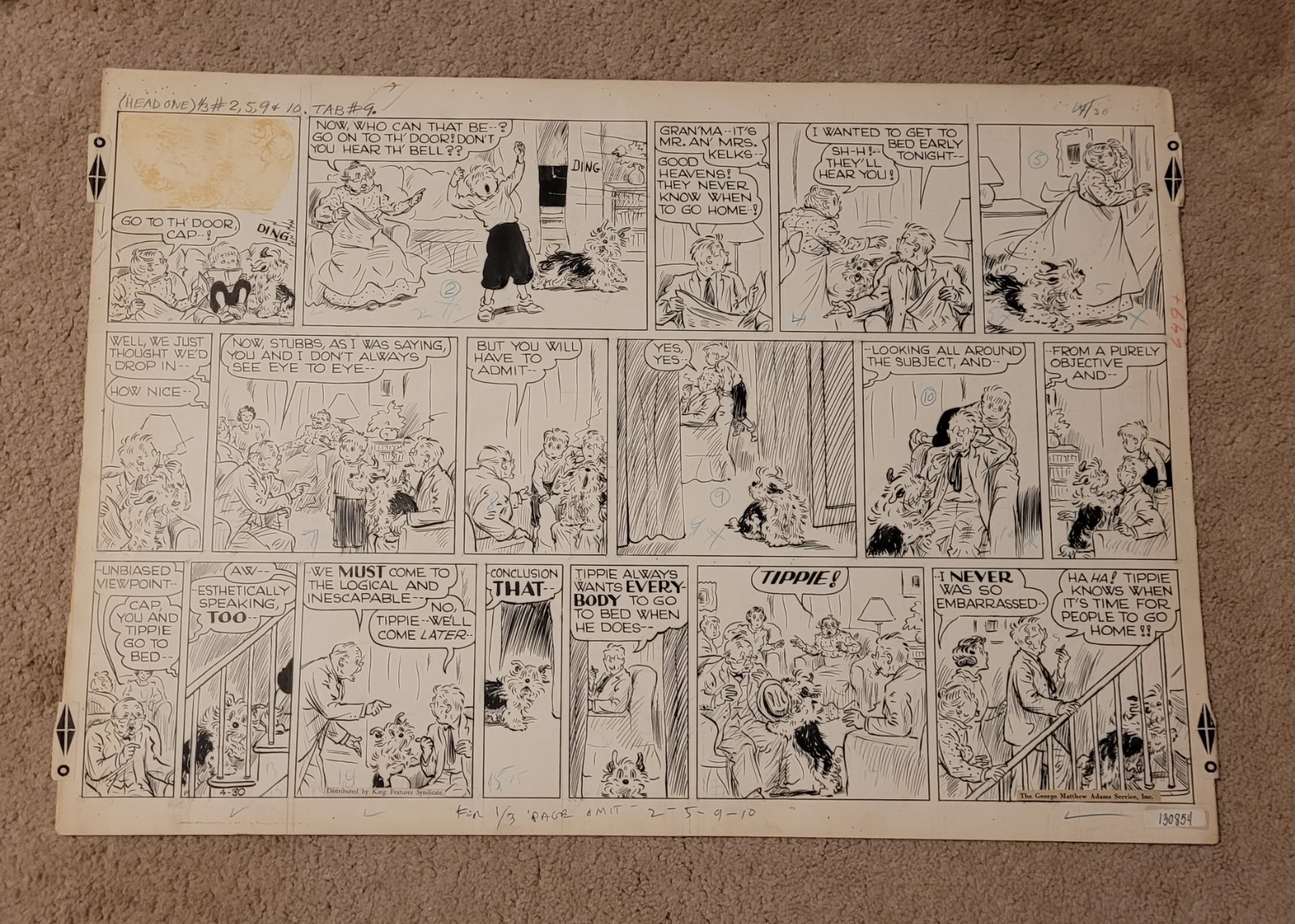 Original Edwina Dumm Tippie Comic Strip Art Sunday Page 1950 Female Cartoonist