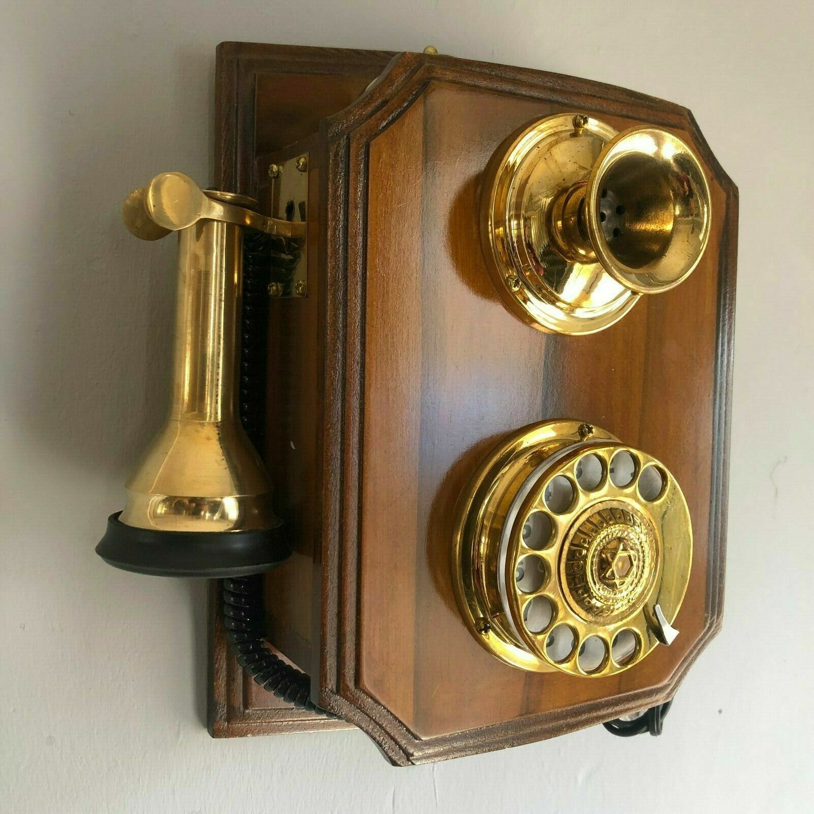 Reproduction Wooden Retro Telephone Rotary Dial Mechanical Bell Wall Mount