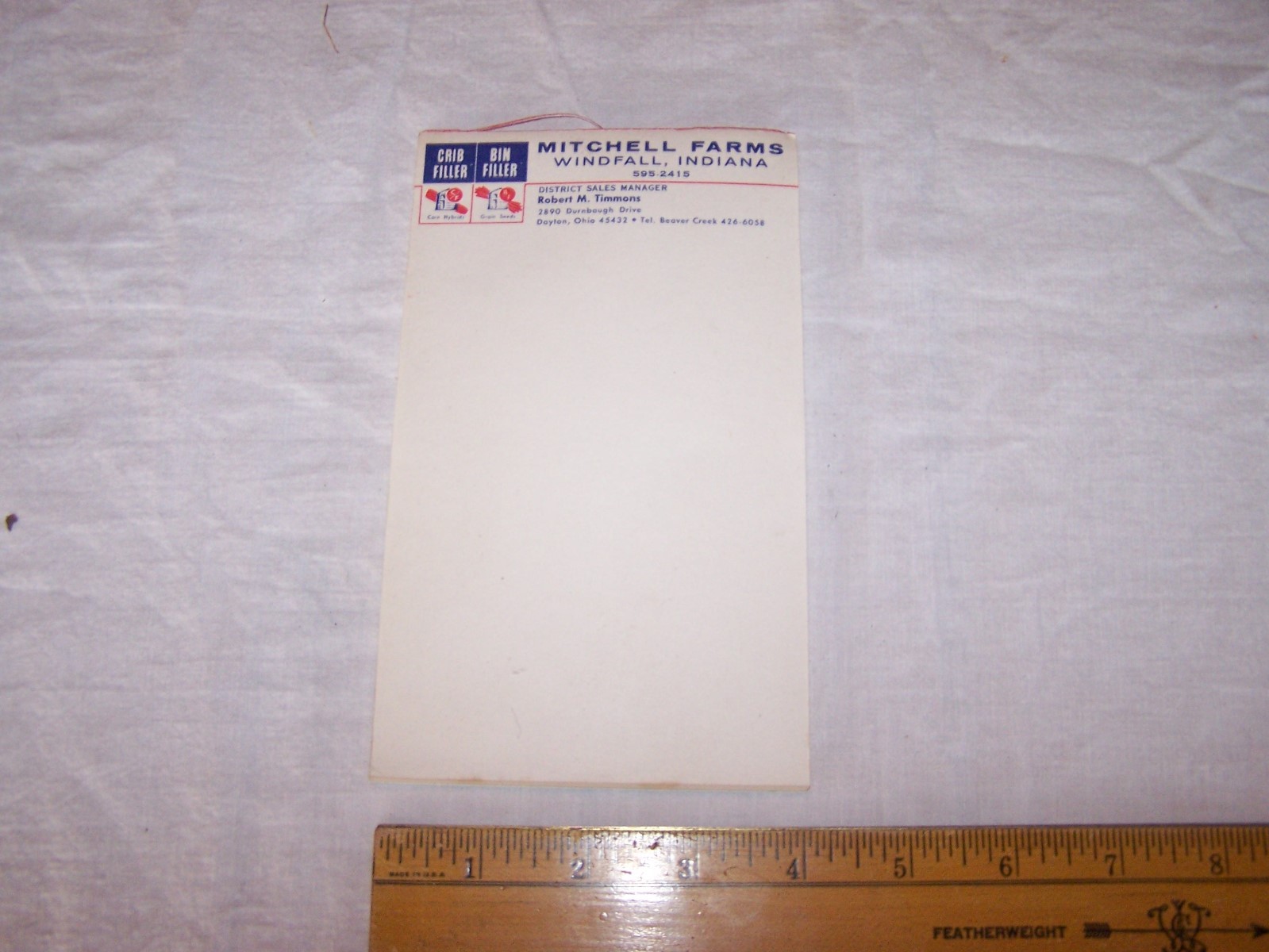 Mitchell Farms CRIB FILLER Note Pad WINDFALL INDIANA Robt Timmons Mgr Dayton OH