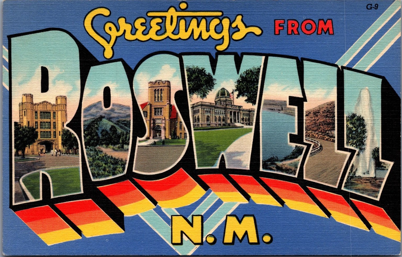 Vintage Roswell NM Large Letter Postcard - New Mexico Military Institute